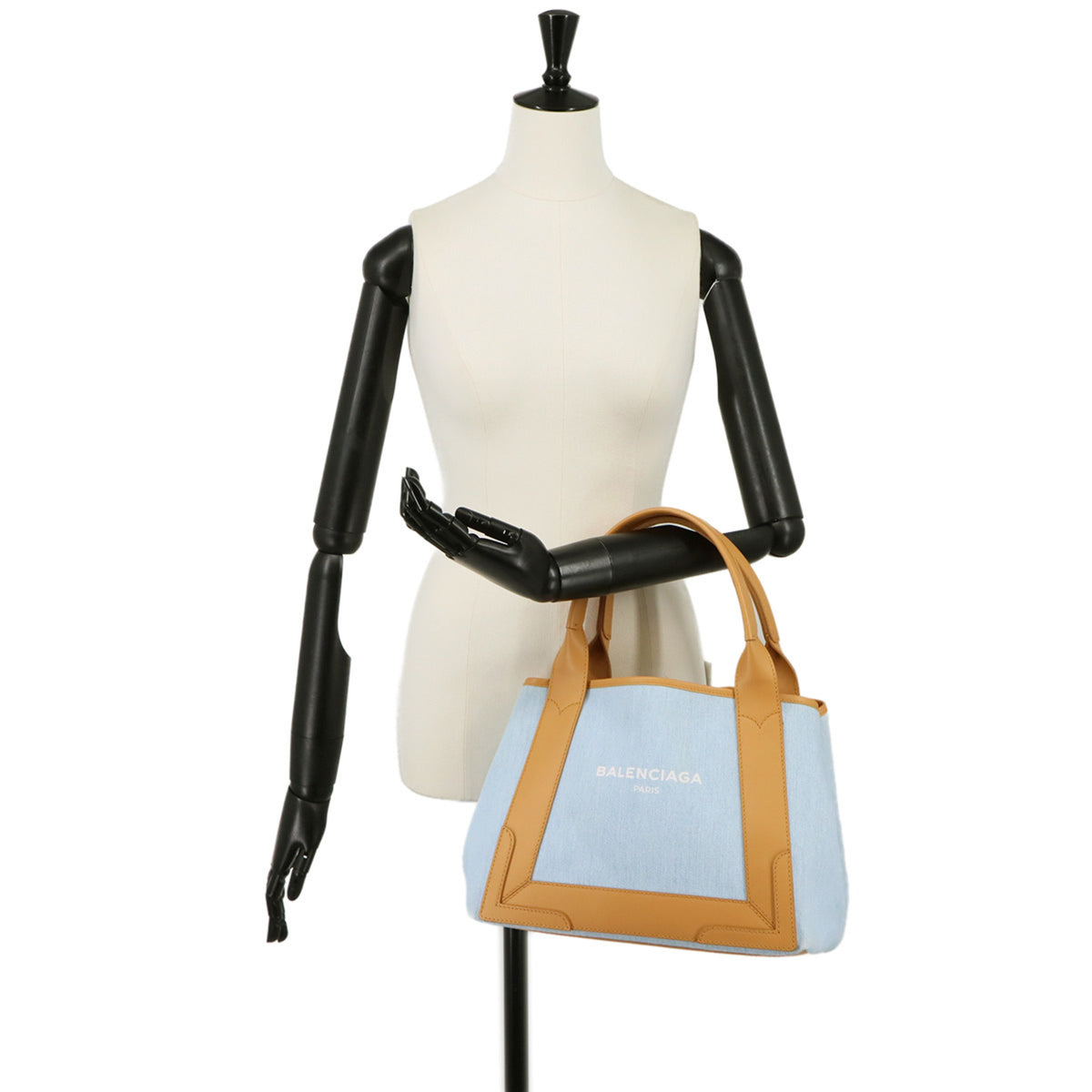 Balenciaga Blue Brown Denim Leather Handbag Tote Bag (Pre-Owned)