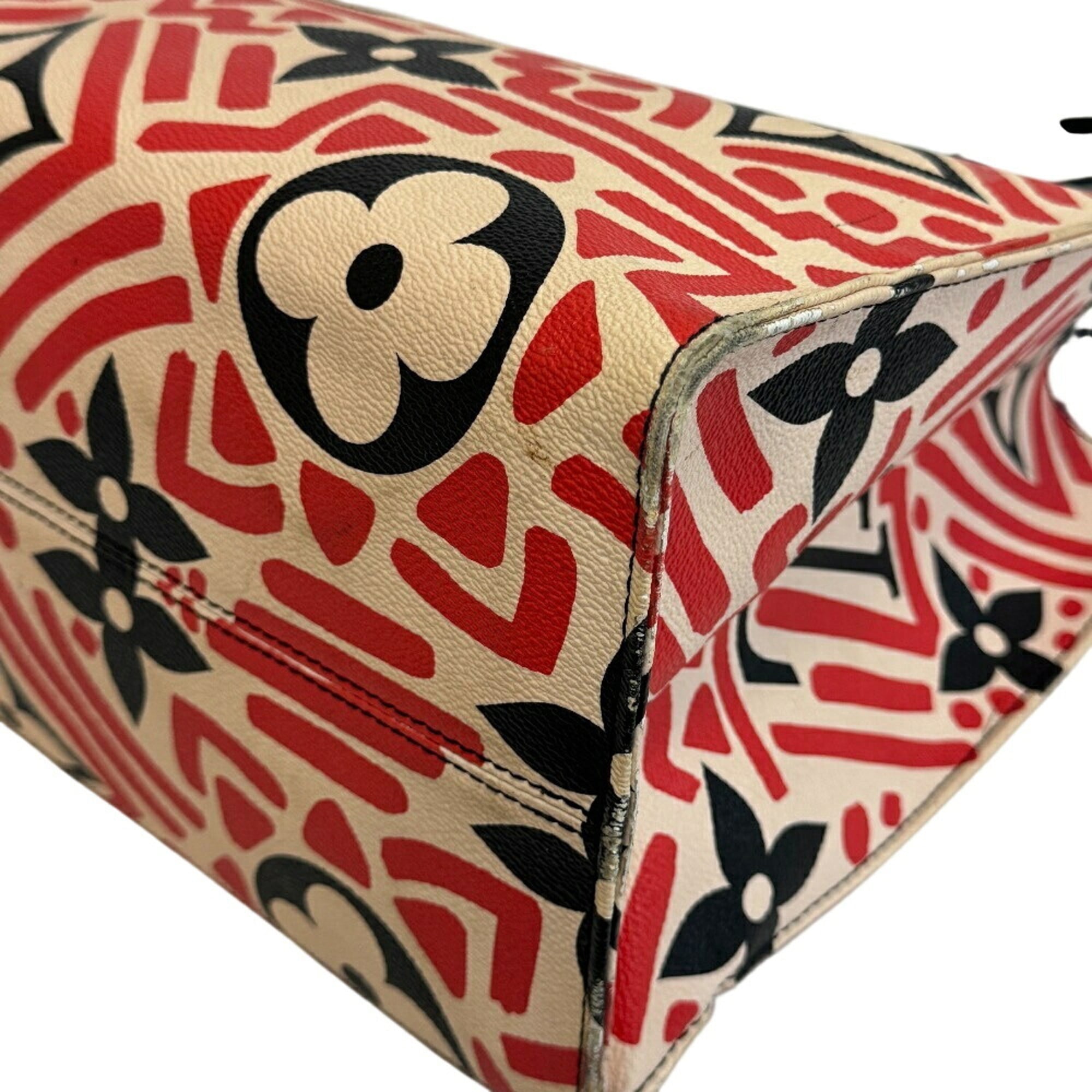 Louis Vuitton Beige Black Multi-Color Red Color Leather Handbag Shoulder Bag Tote Bag (Pre-Owned)