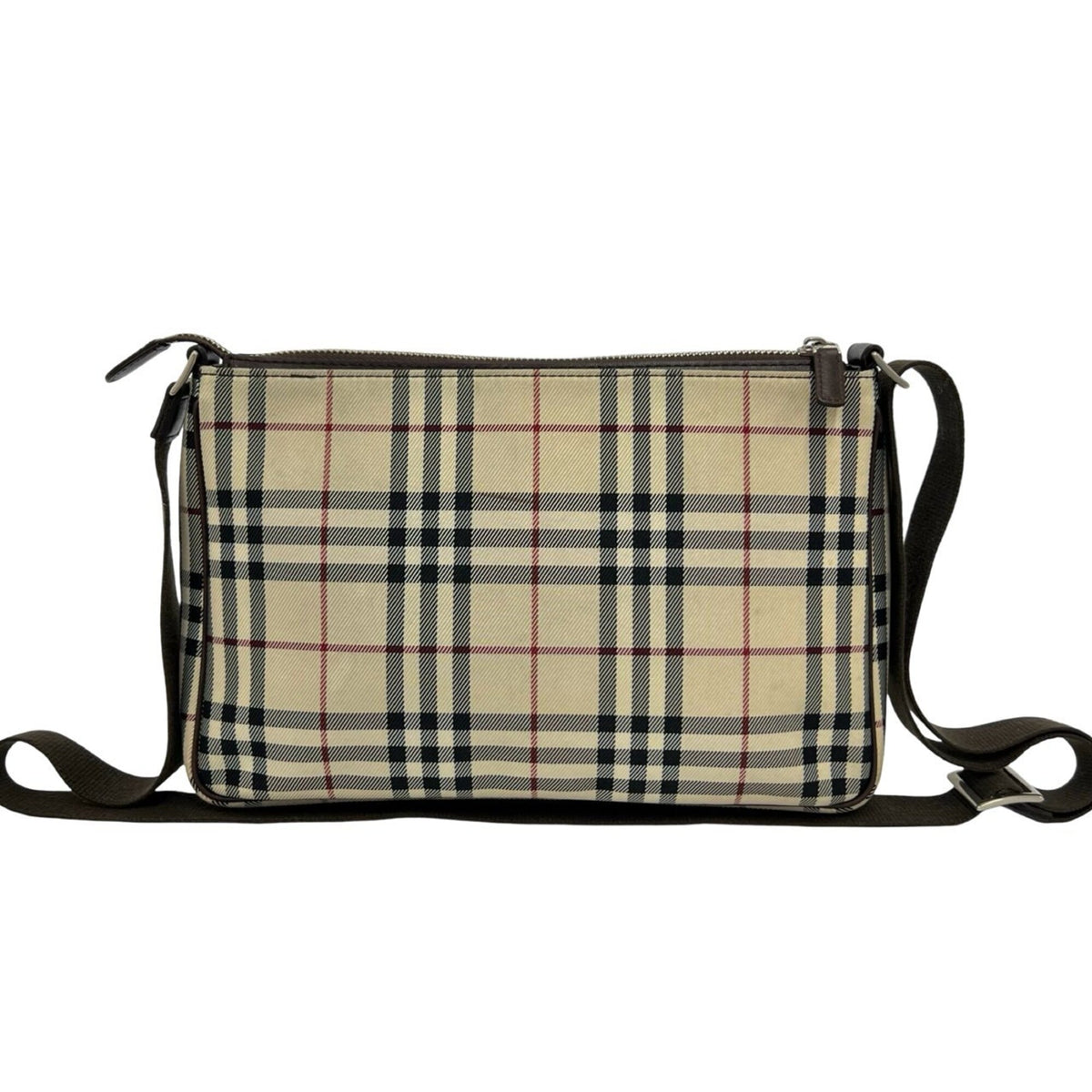 Burberry Beige Brown Canvas Leather Shoulder Bag (Pre-Owned)