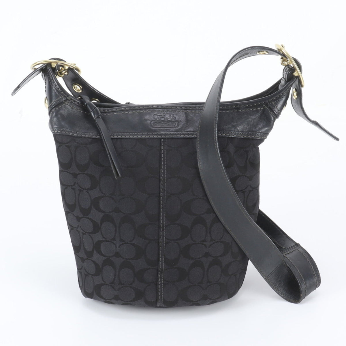 Coach Black Leather Canvas Handbag Shoulder Bag Tote Bag (Pre-Owned)
