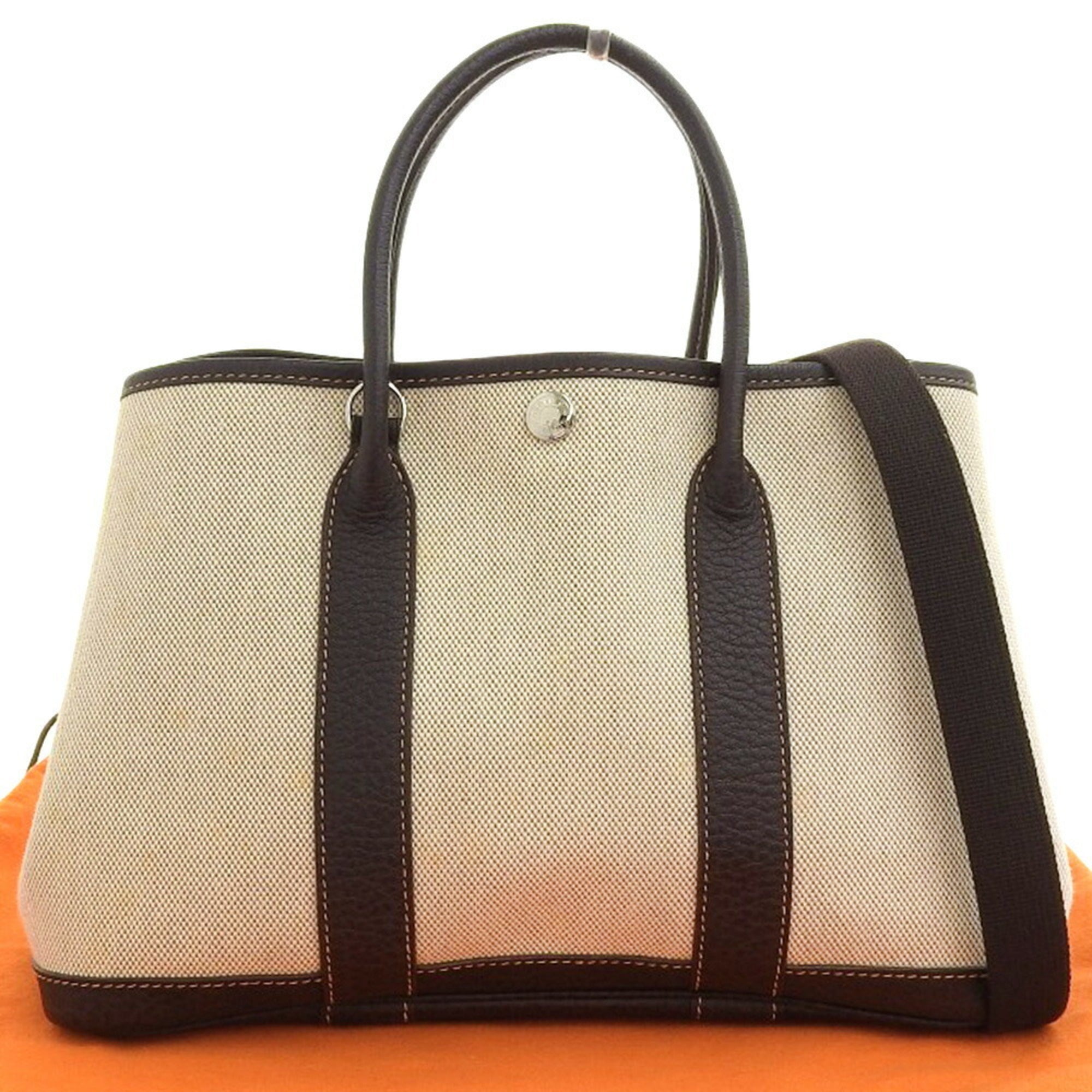 Hermes Beige Brown Marron Toile Officier Buffalo Leather Tote Bag (Pre-Owned)