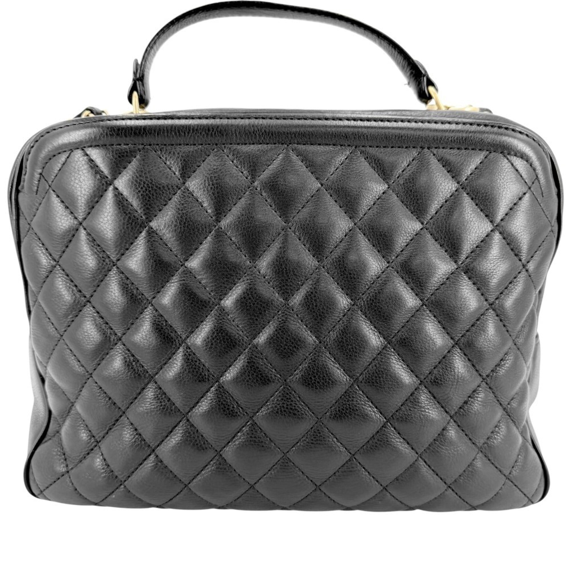 Chanel Matelasse Black Leather Handbag Shoulder Bag Vanity Bag (Pre-Owned)