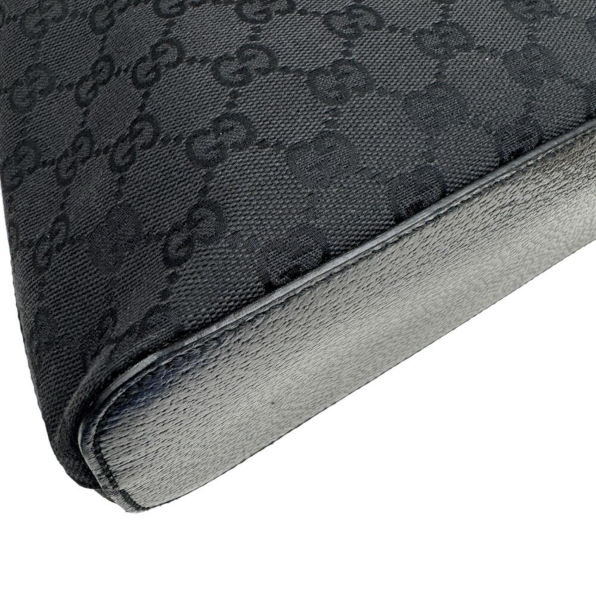 Gucci Black Gg Canvas Leather Shoulder Bag (Pre-Owned)