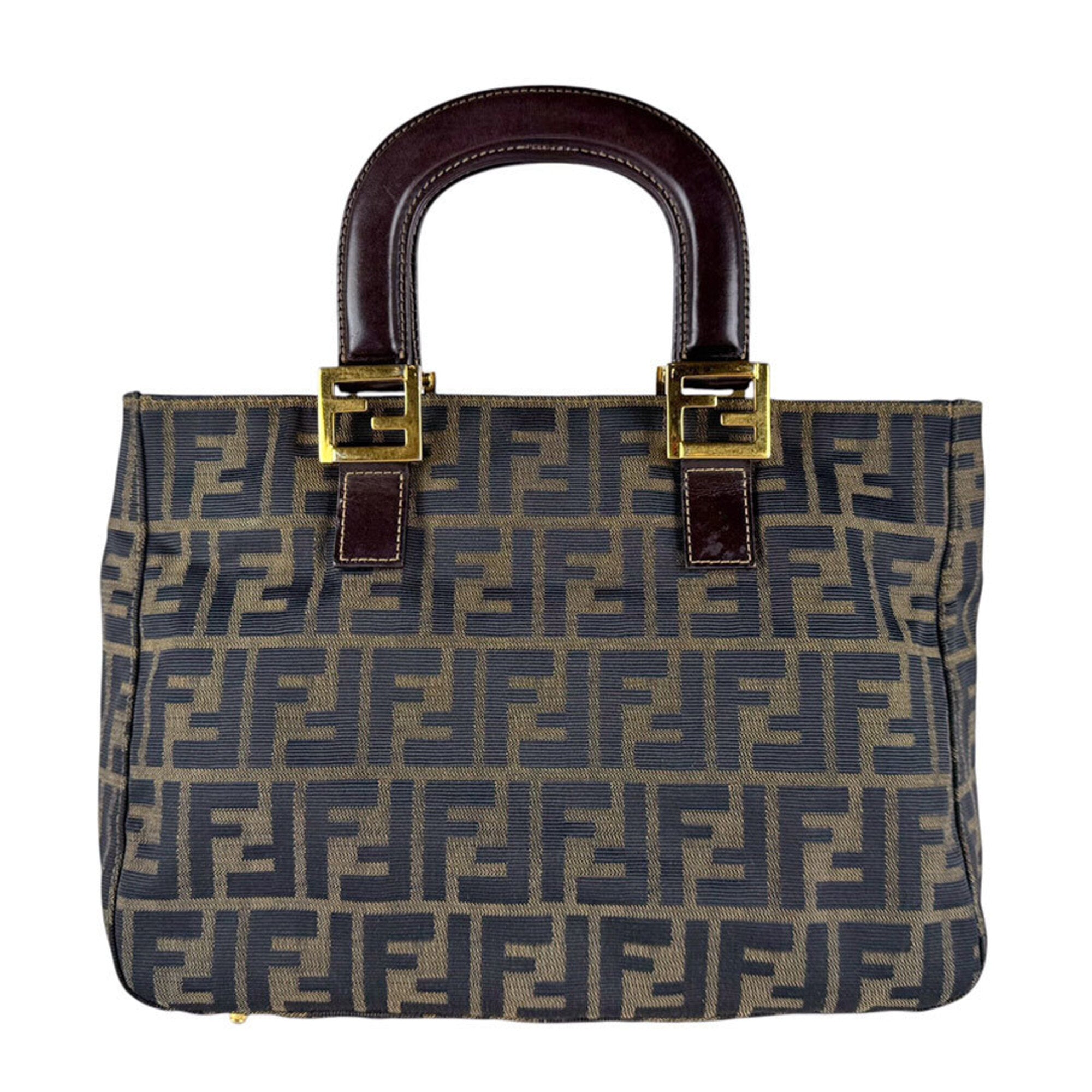Fendi Brown Nylon Canvas Leather Handbag (Pre-Owned)