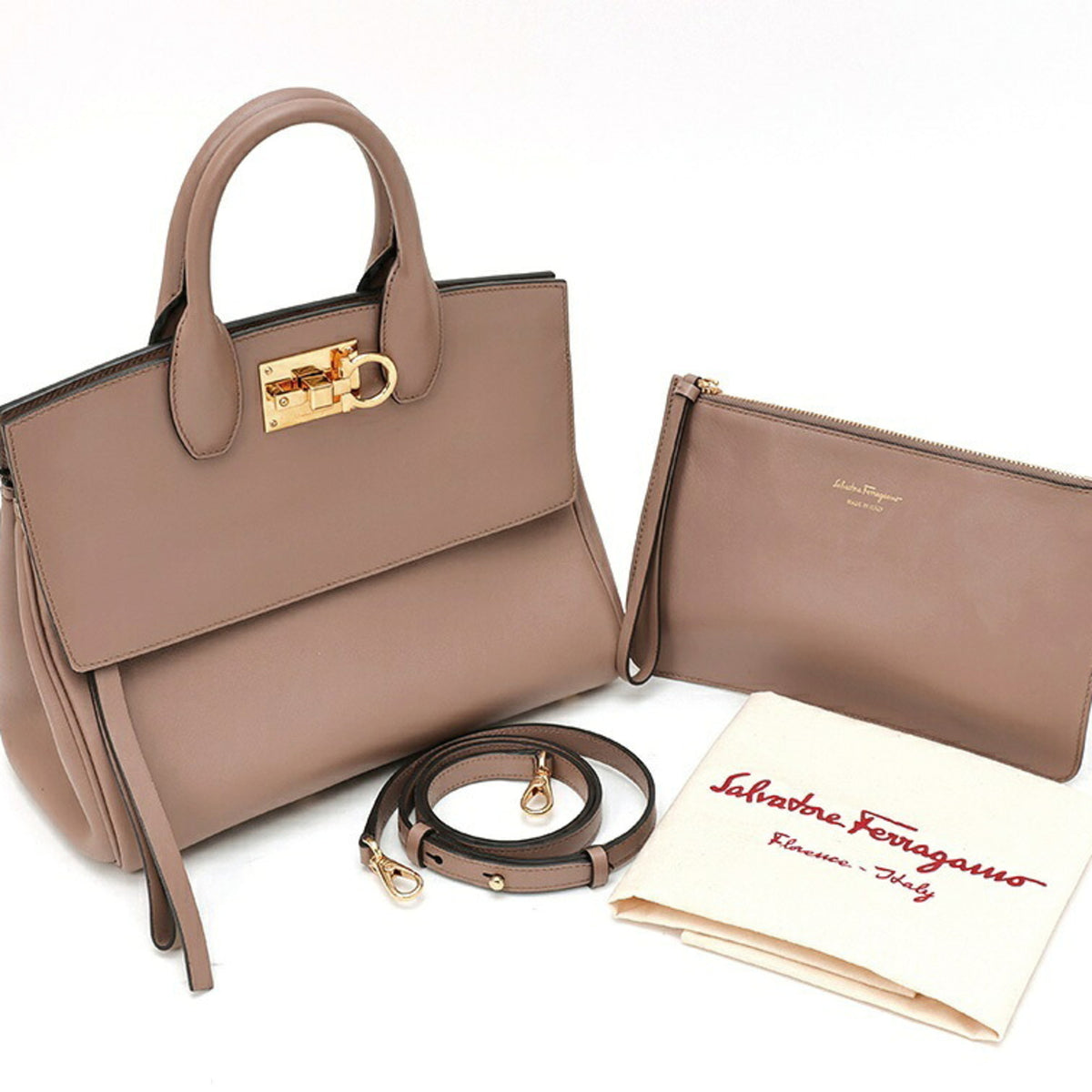 Salvatore Ferragamo Grayish Leather Handbag Shoulder Bag (Pre-Owned)