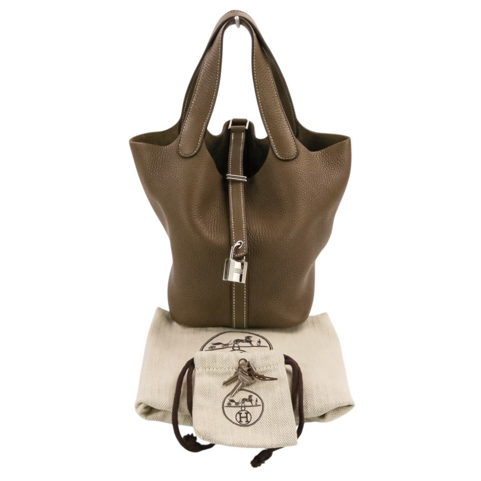 Hermes Etoupe Gray Taurillon Clemence Leather Handbag Tote Bag (Pre-Owned)