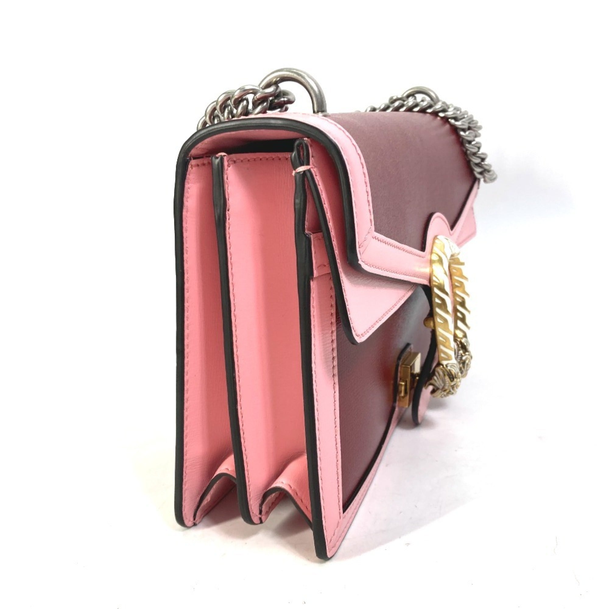 Gucci Pink Red Color Leather Shoulder Bag (Pre-Owned)