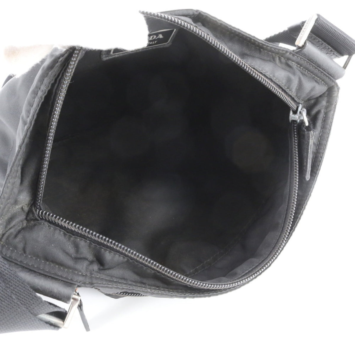 Prada Black White Leather Nylon Shoulder Bag (Pre-Owned)