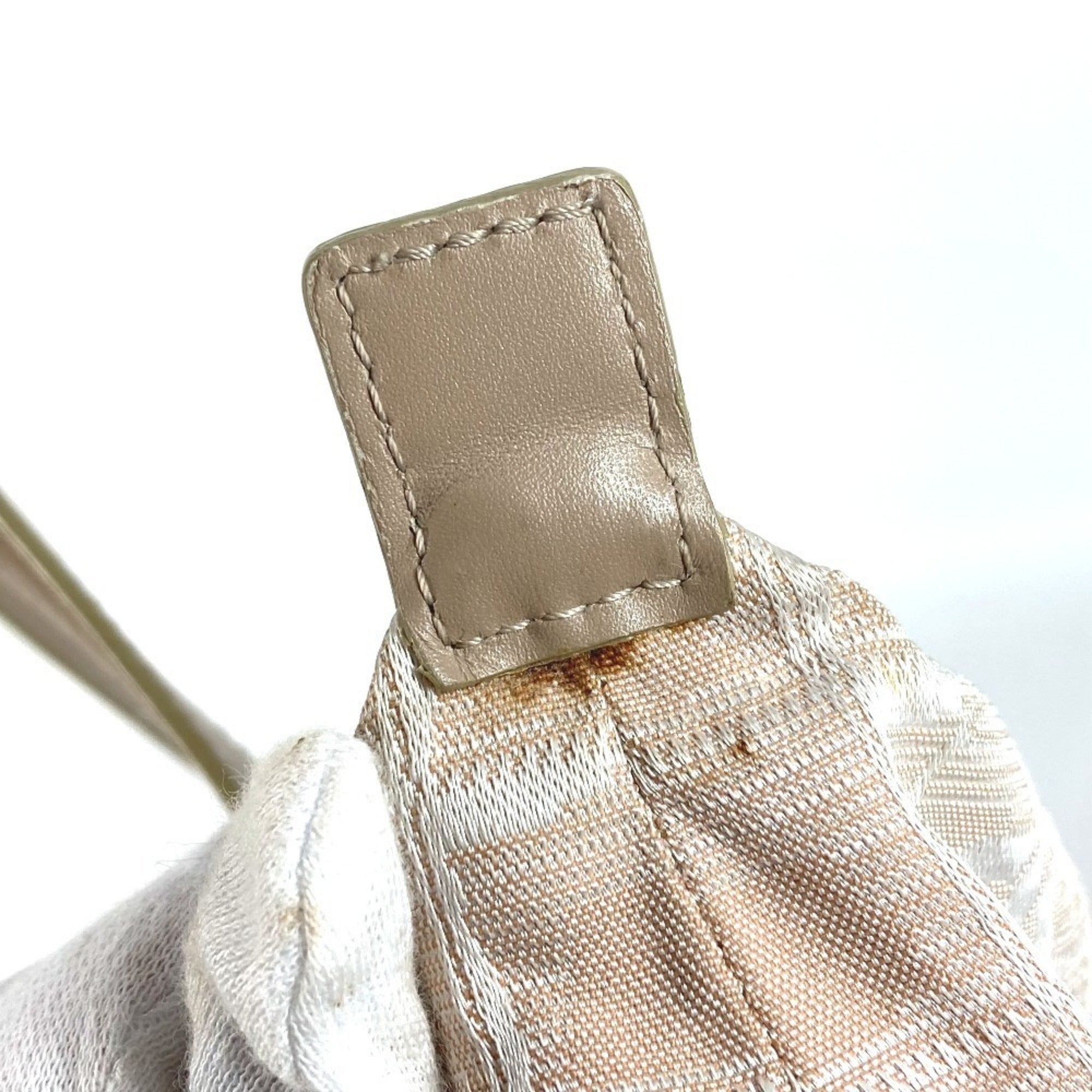 Chanel Beige Nylon Leather Shoulder Bag Tote Bag (Pre-Owned)