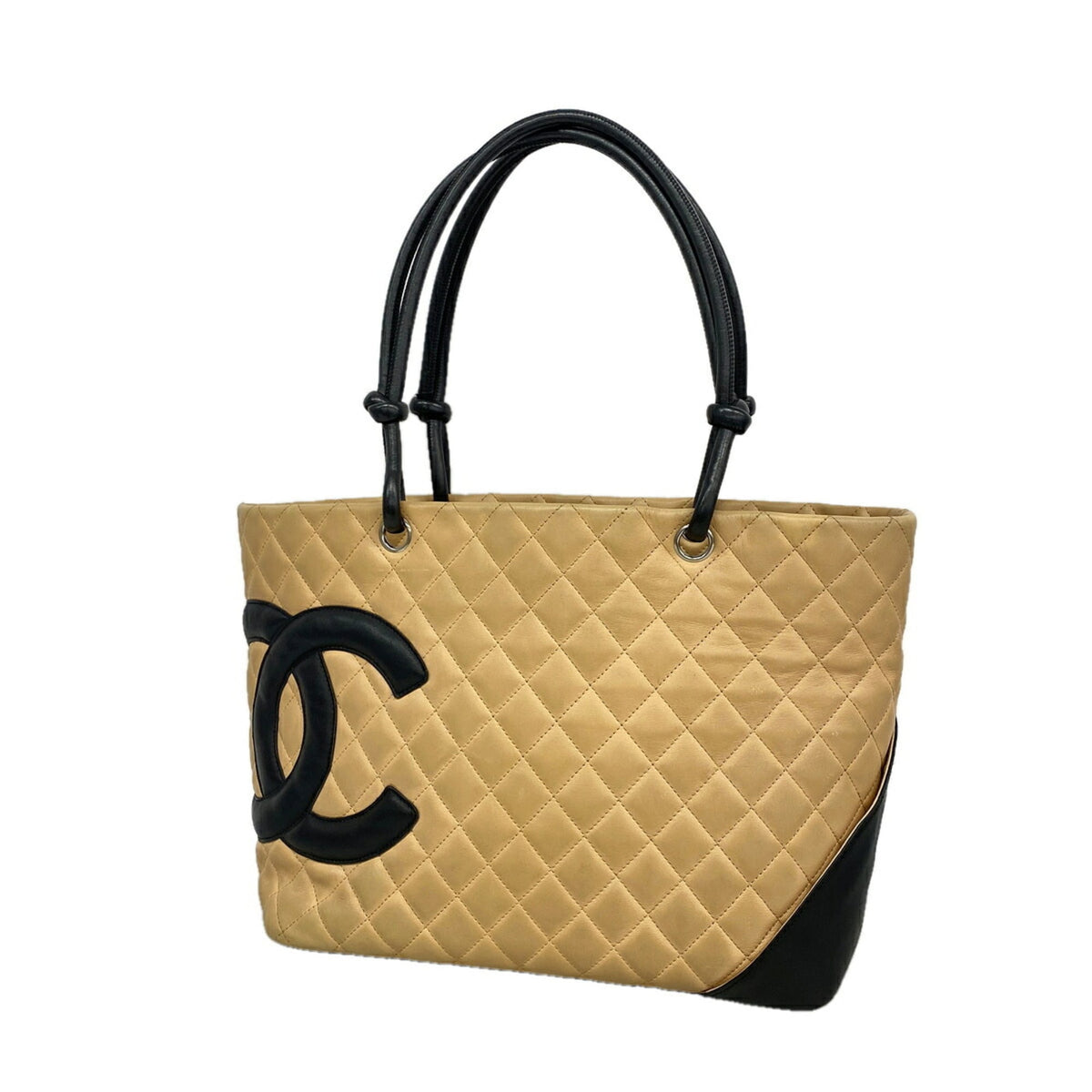 Chanel Beige Black Leather Tote Bag (Pre-Owned)