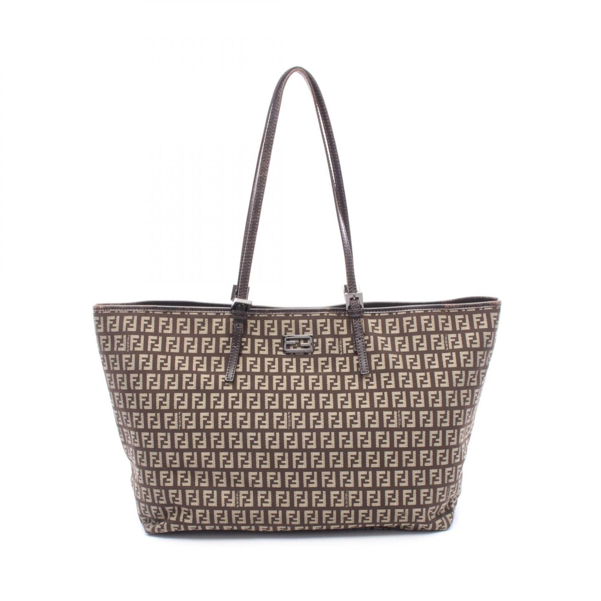Fendi Beige Brown Canvas Leather Handbag Tote Bag (Pre-Owned)