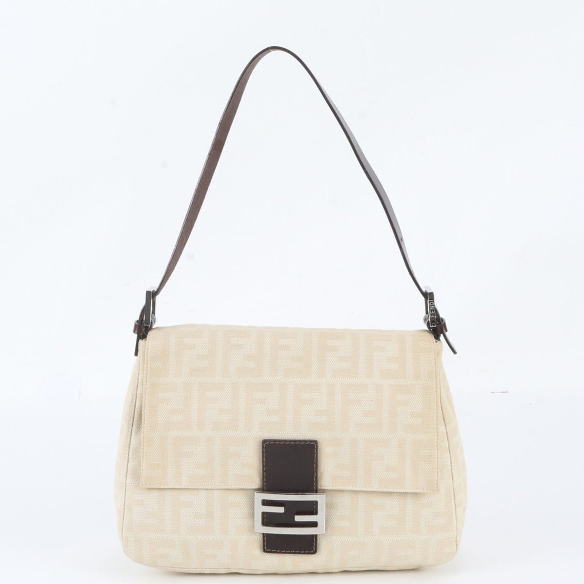 Fendi Beige Leather Canvas Shoulder Bag (Pre-Owned)