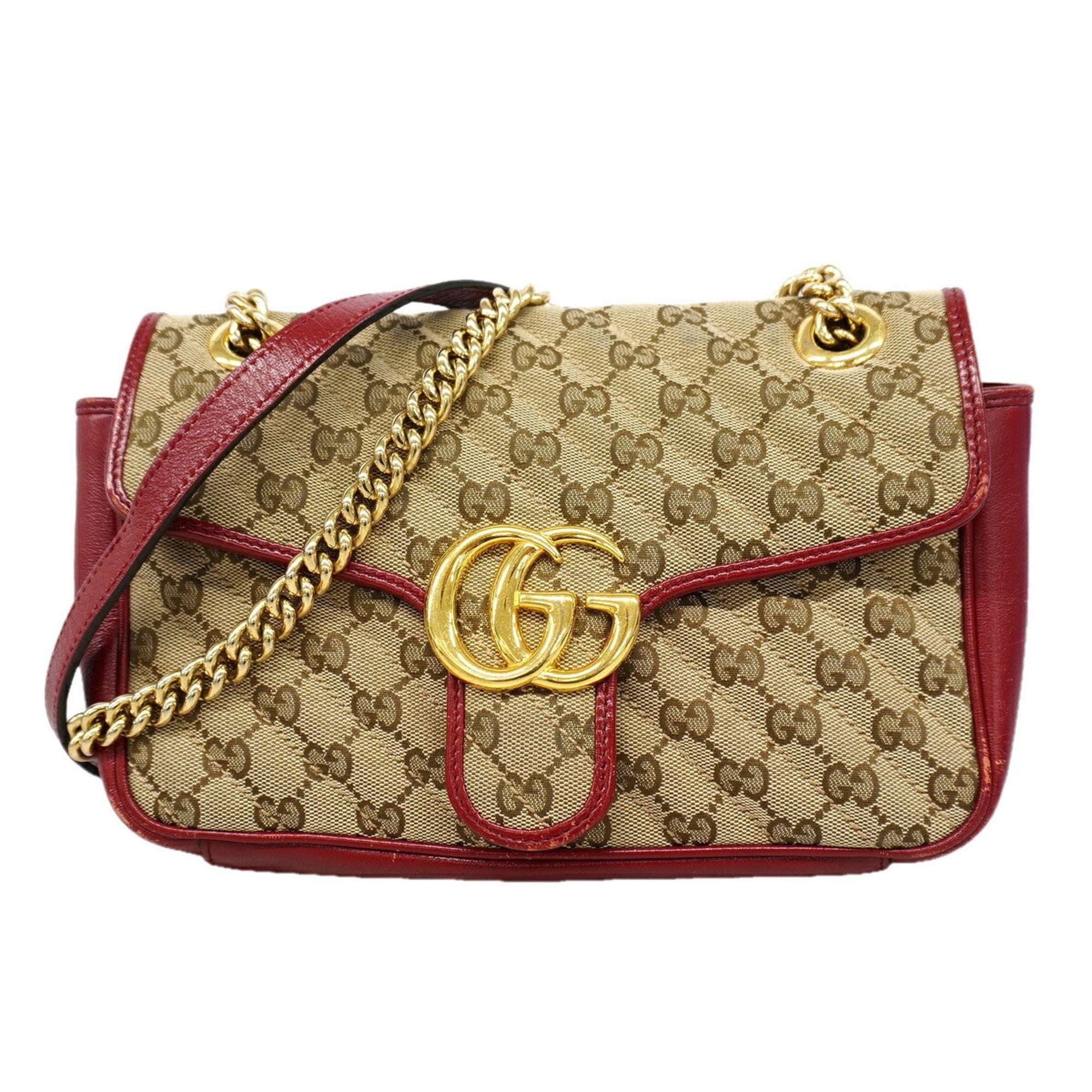 Gucci Beige Red Color Canvas Shoulder Bag (Pre-Owned)