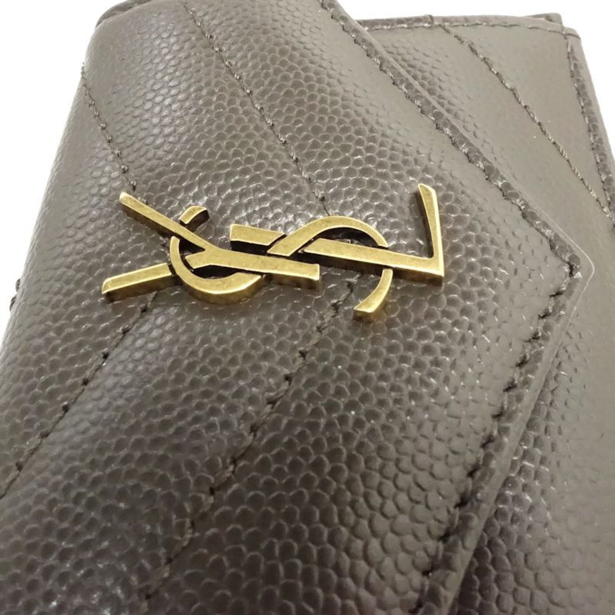 Saint Laurent Dark Gray Leather Wallet (Tri-Fold) (Pre-Owned)