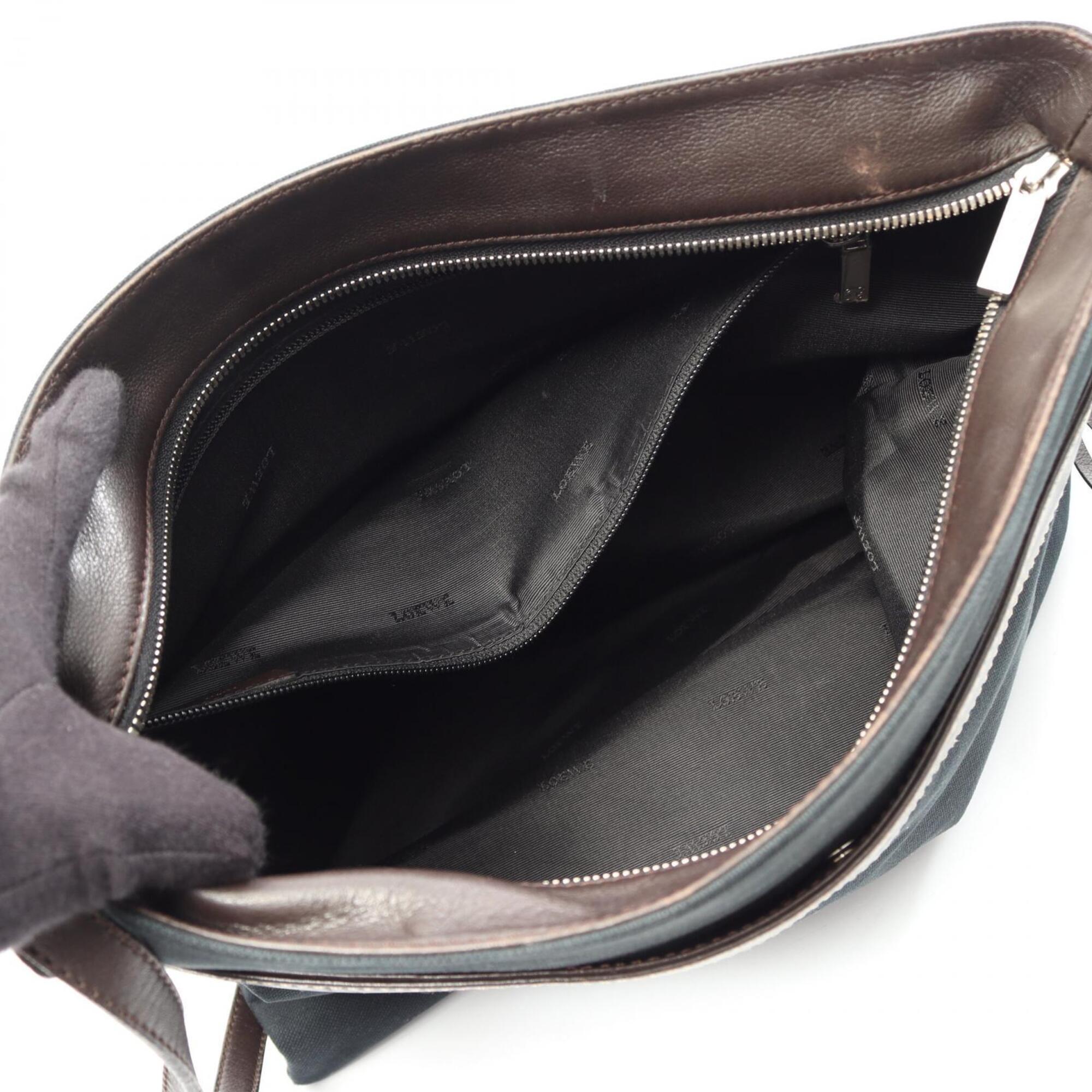 Loewe Brown Green Canvas Leather Handbag Shoulder Bag (Pre-Owned)
