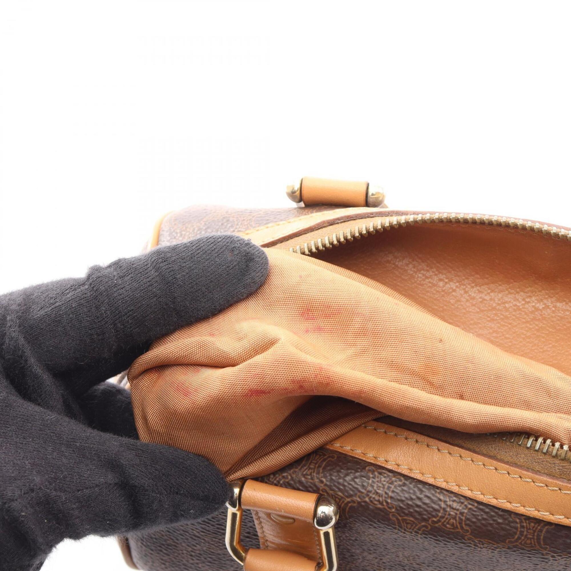 Celine Brown Coated Canvas Leather Boston Bag Handbag (Pre-Owned)