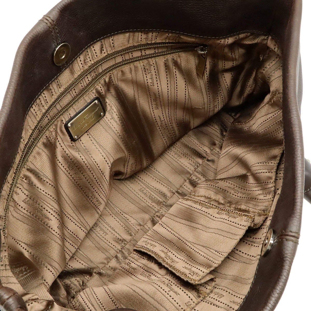 Salvatore Ferragamo Dark Brown Leather Handbag Tote Bag (Pre-Owned)