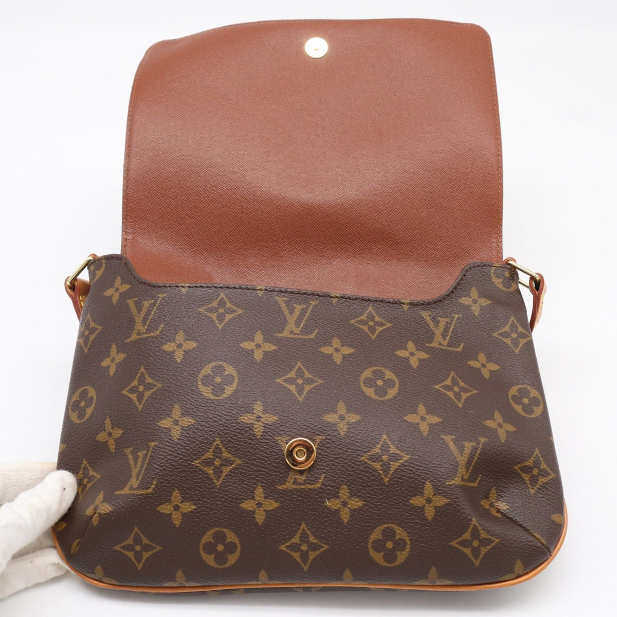 Louis Vuitton Beige Brown Coated Canvas Leather Shoulder Bag (Pre-Owned)