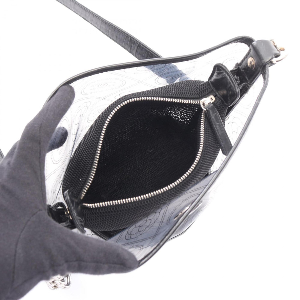 Chanel Black Clear Vinyl Leather Handbag Shoulder Bag (Pre-Owned)