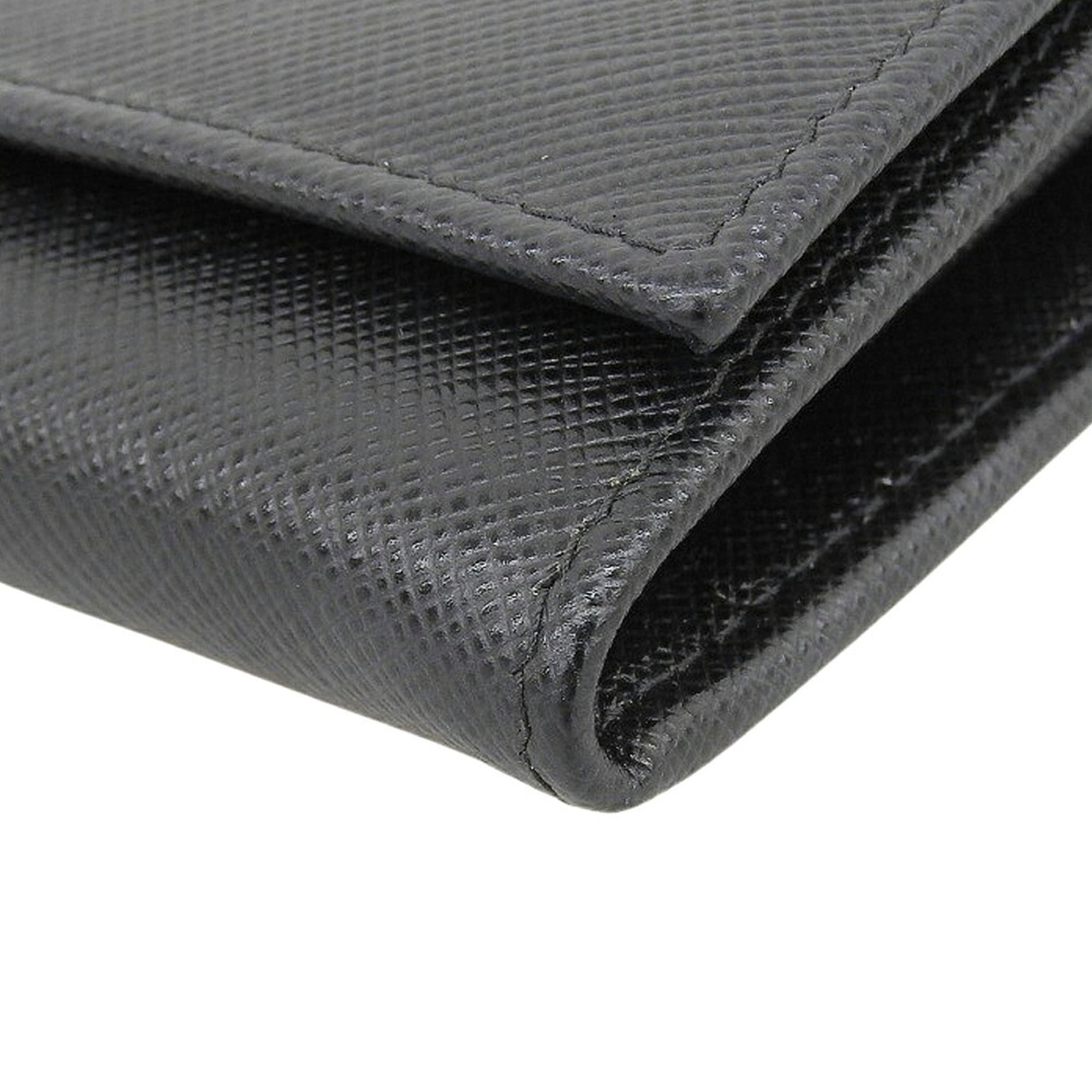 Prada Black Saffiano Triangle Long Wallet (Bi-Fold) (Pre-Owned)