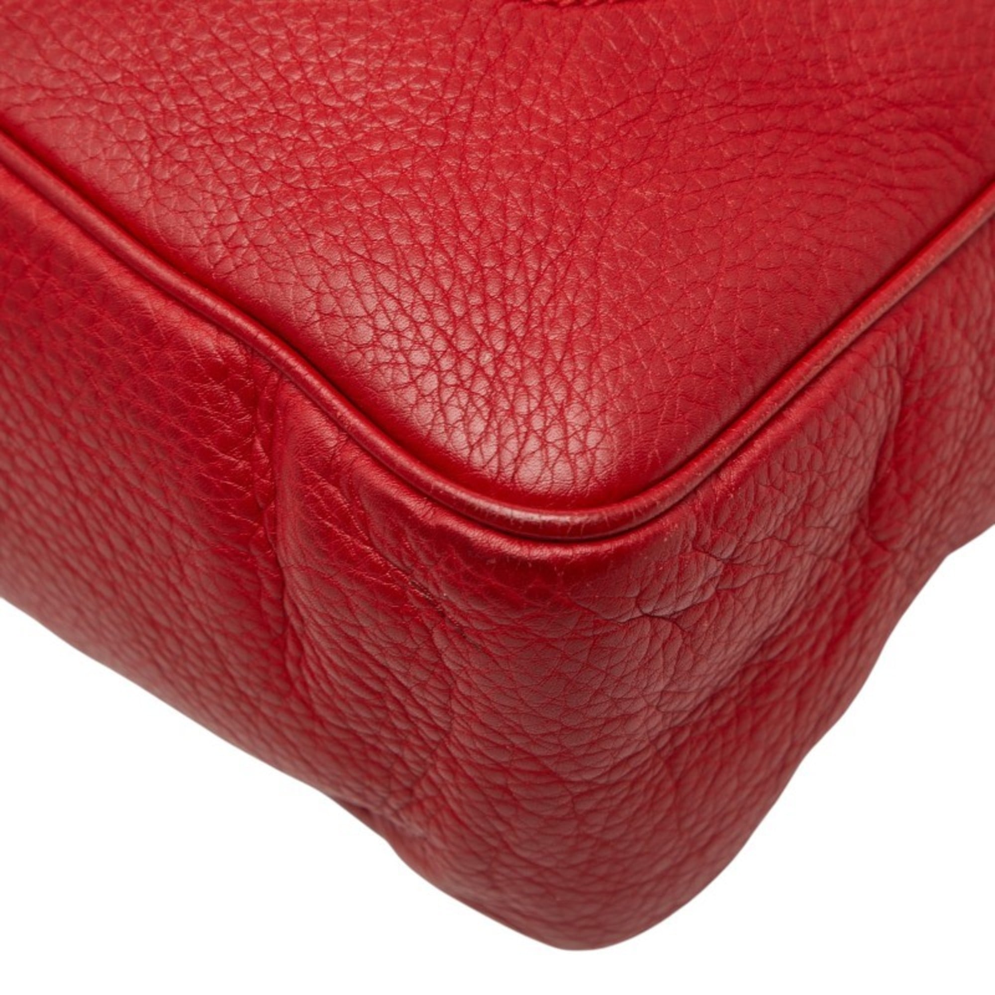 Gucci Bamboo Red Color Leather Handbag Shoulder Bag (Pre-Owned)