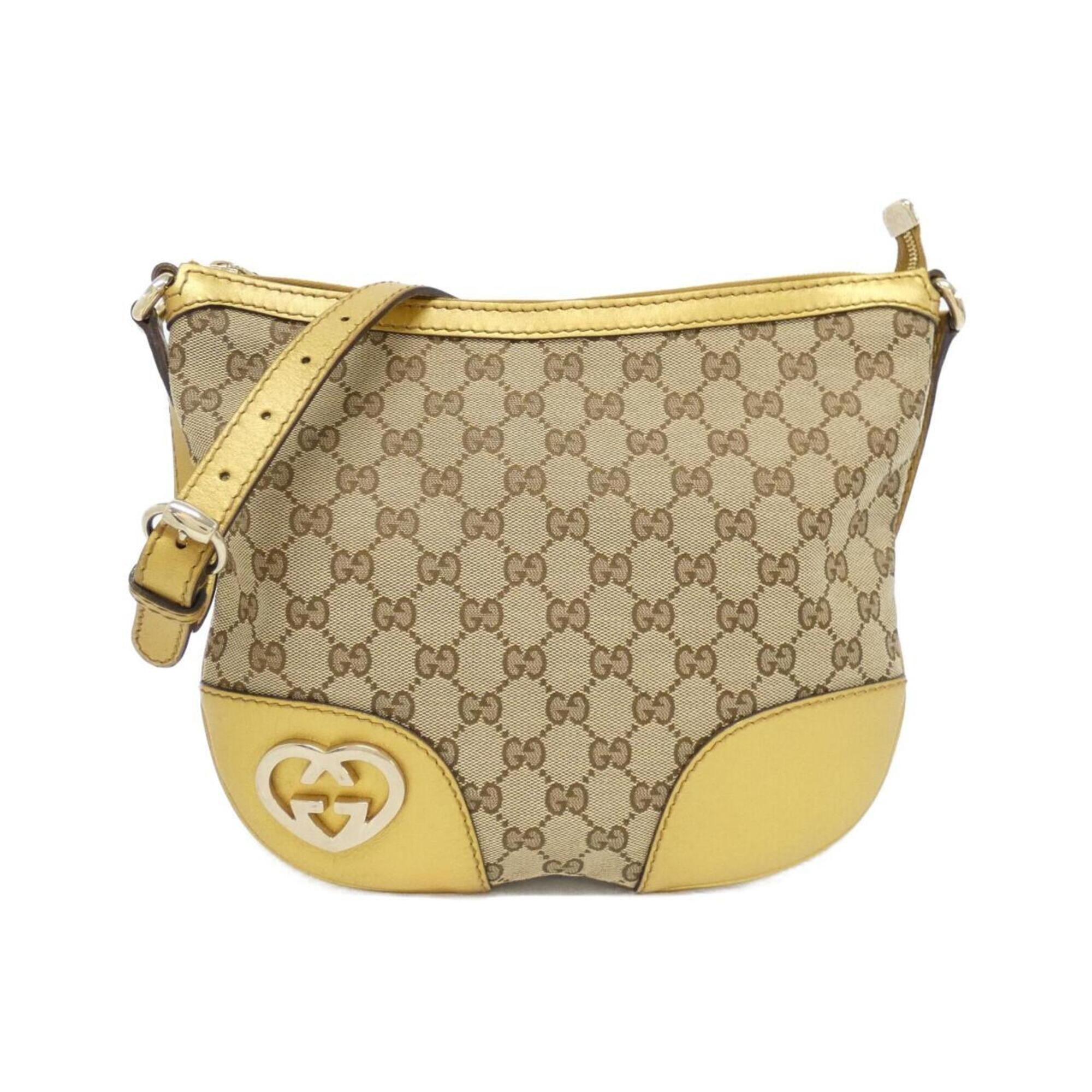 Gucci Gg Canvas Beige Gold Gg Canvas Leather Shoulder Bag (Pre-Owned)