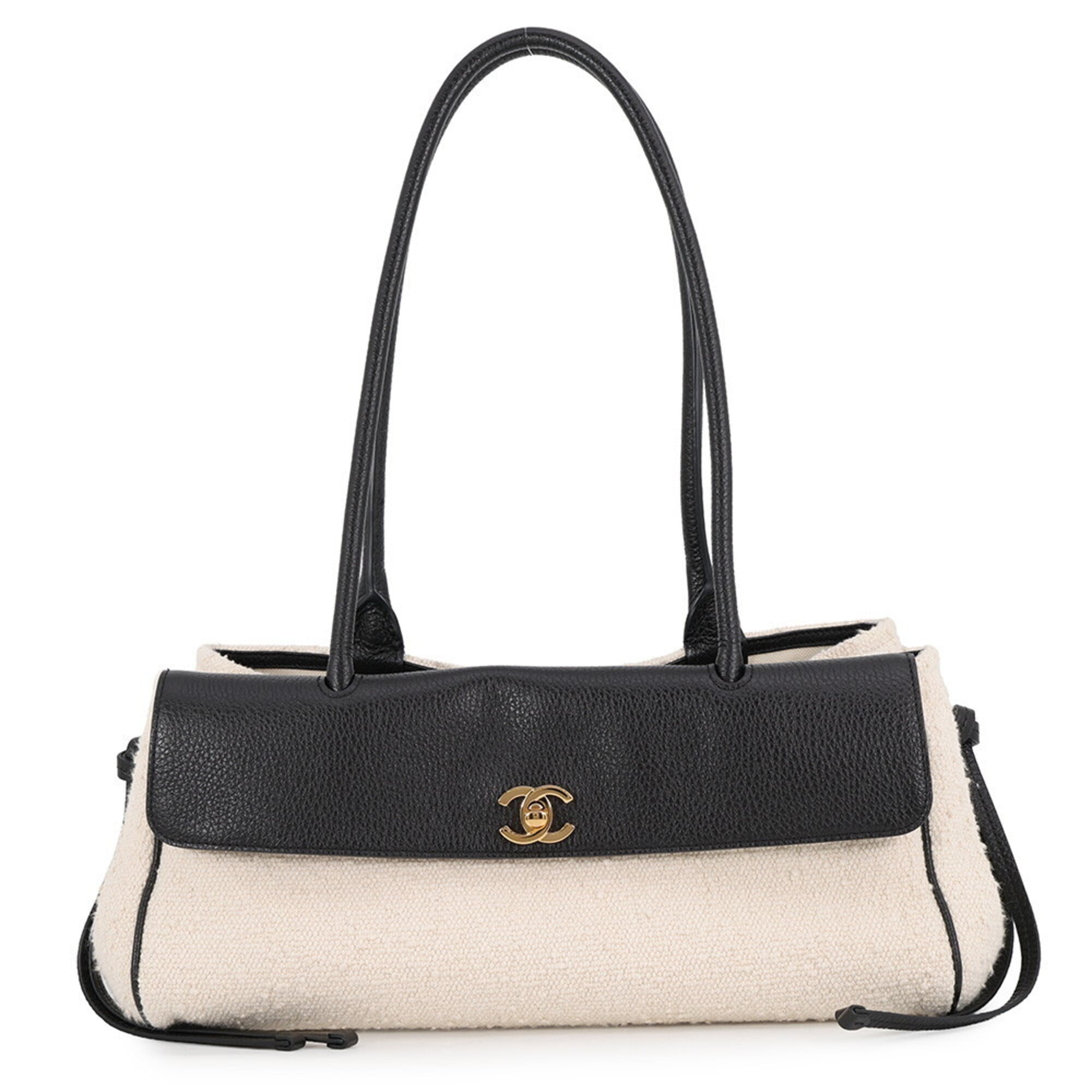 Chanel Black Tweed Leather Handbag Shoulder Bag (Pre-Owned)