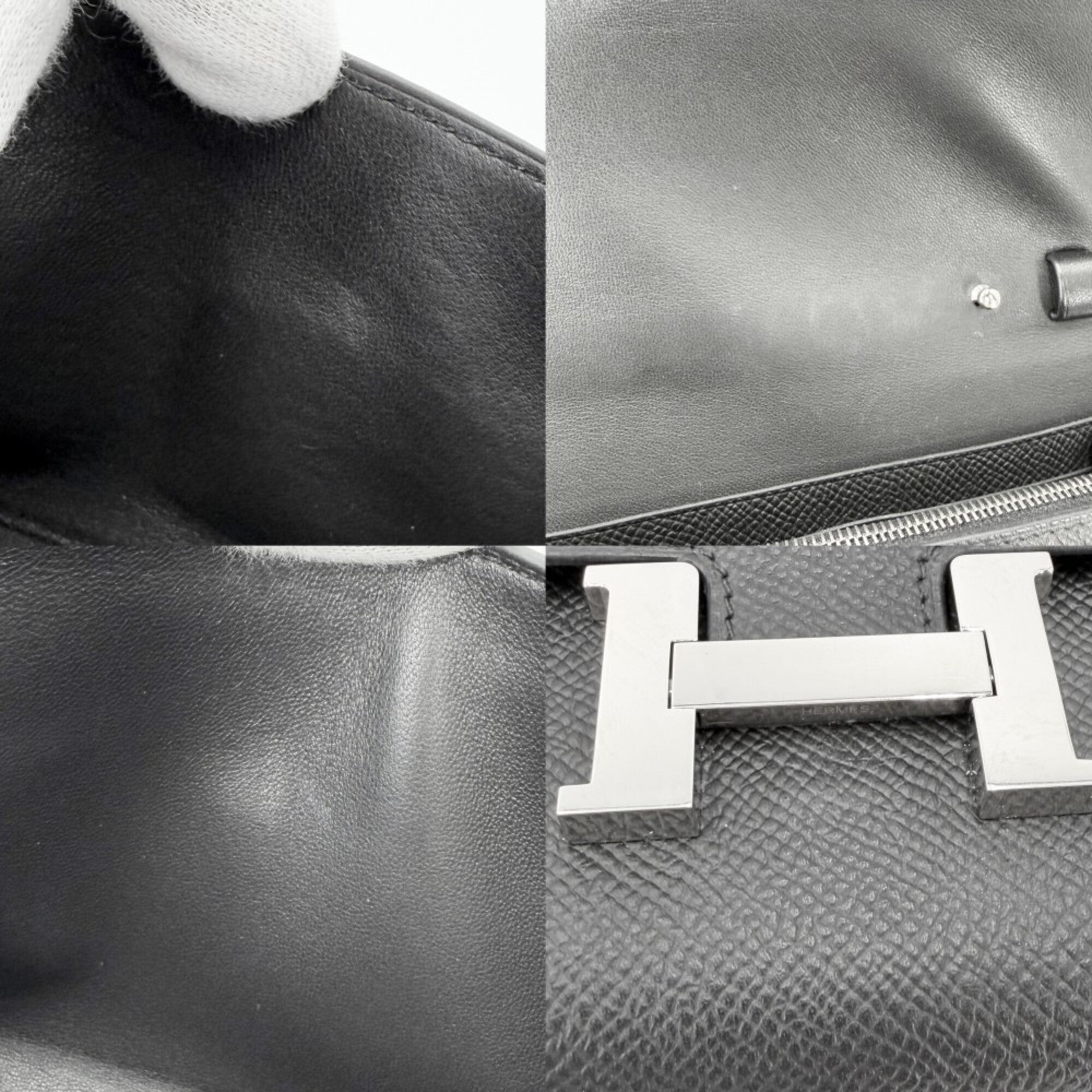 Hermes Black Epsom Leather Chain/Shoulder Wallet (Pre-Owned)