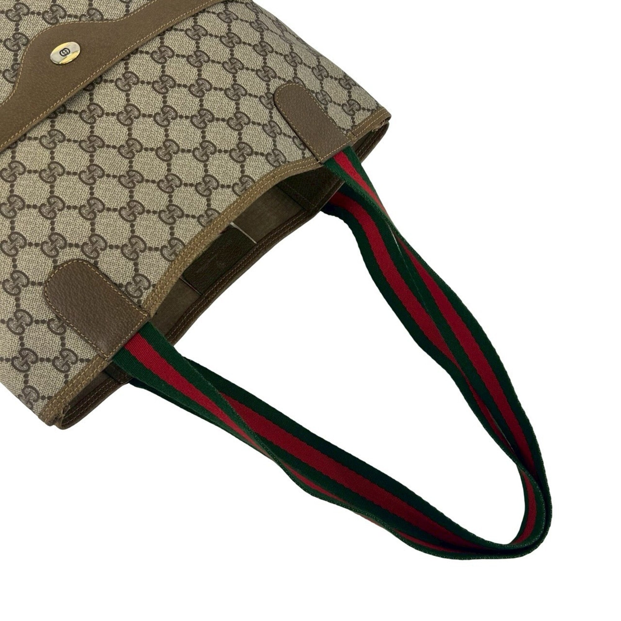 Gucci Brown Green Red Color Leather Pvc Handbag Tote Bag (Pre-Owned)