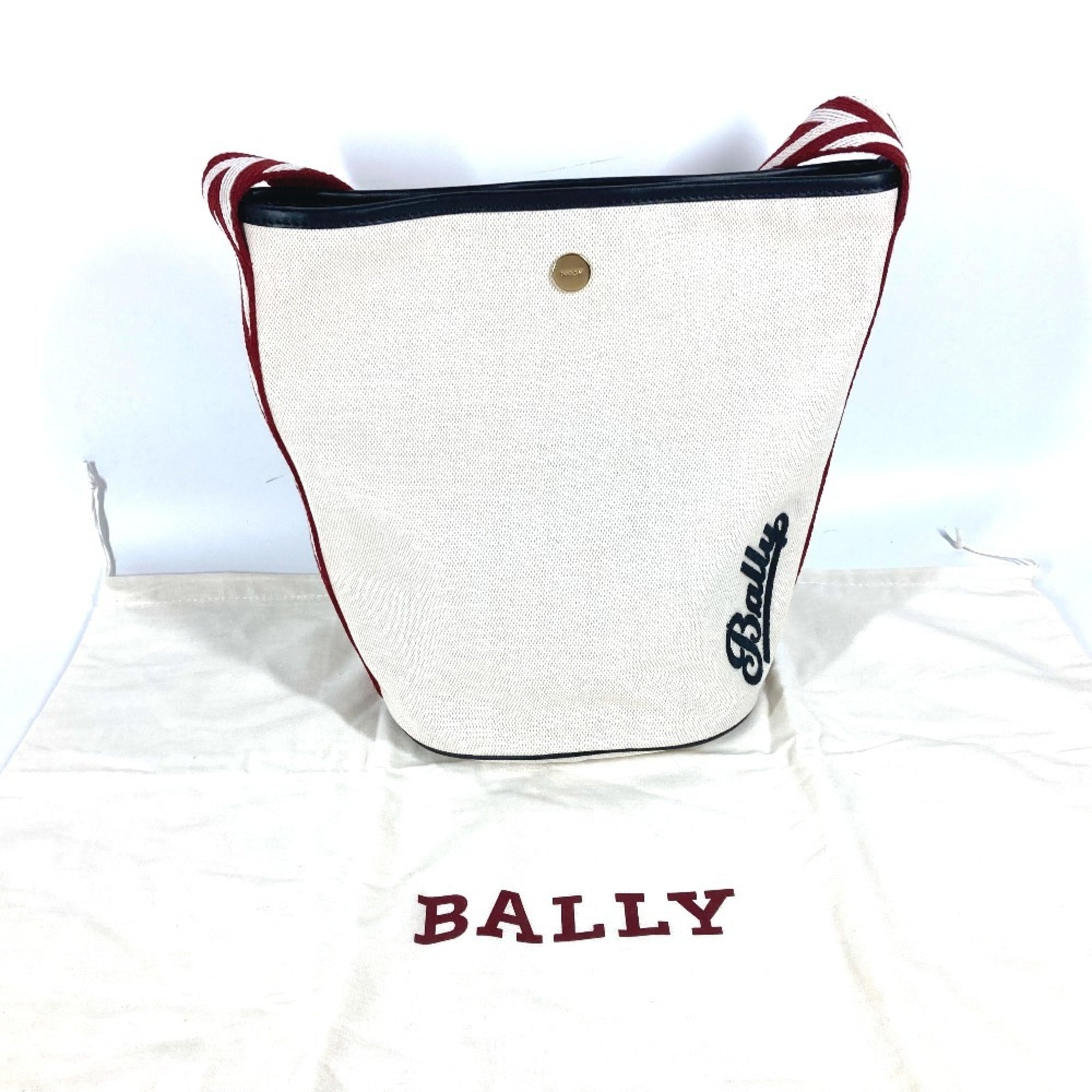 Bally Black Red Color White Canvas Handbag Shoulder Bag (Pre-Owned)