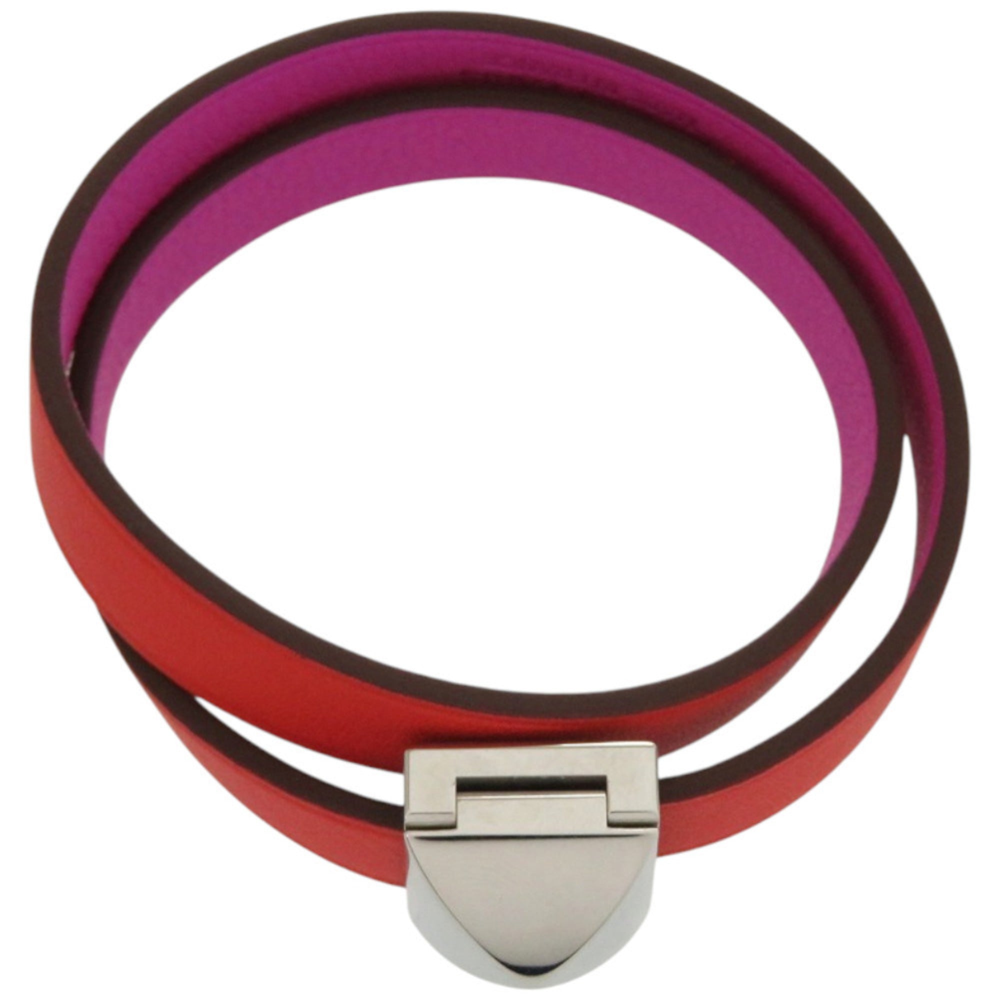 Hermes Medor Bicolor Orange Purple Leather Metal Charm Bracelet (Pre-Owned)