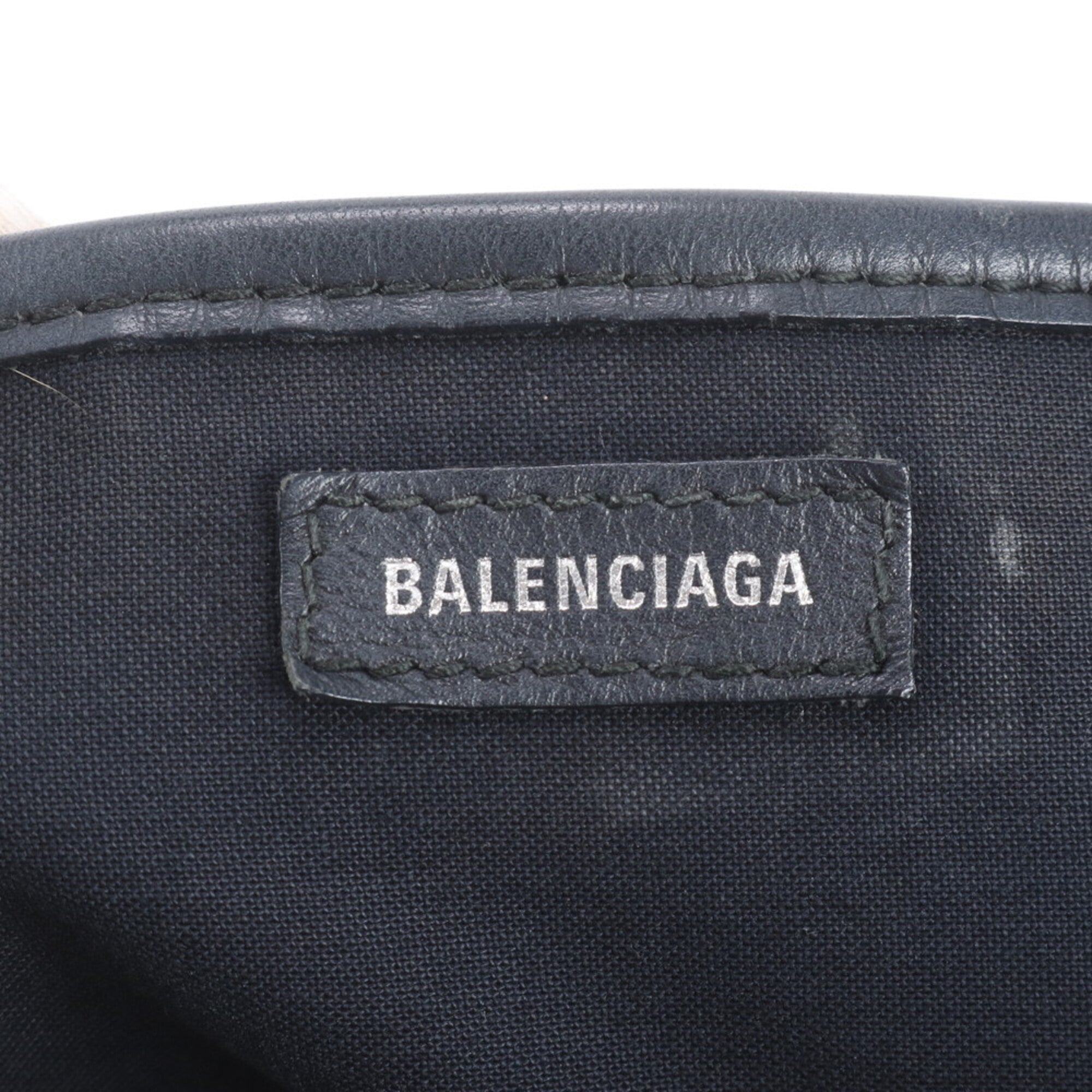 Balenciaga Beige Black Canvas Leather Handbag Pouch Tote Bag (Pre-Owned)