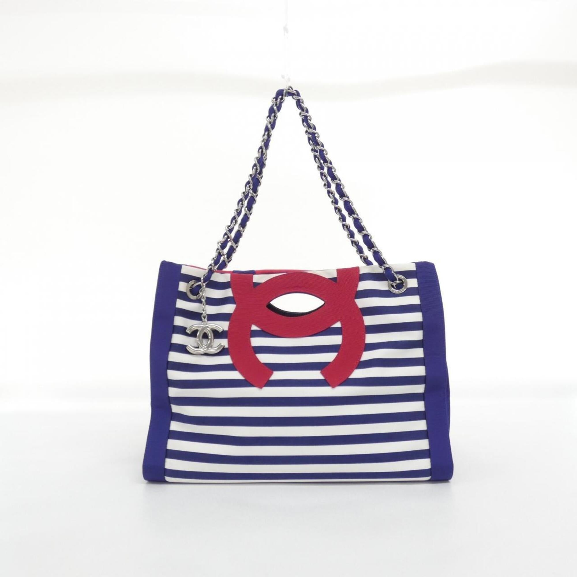 Chanel Blue Red Color White Canvas Handbag (Pre-Owned)