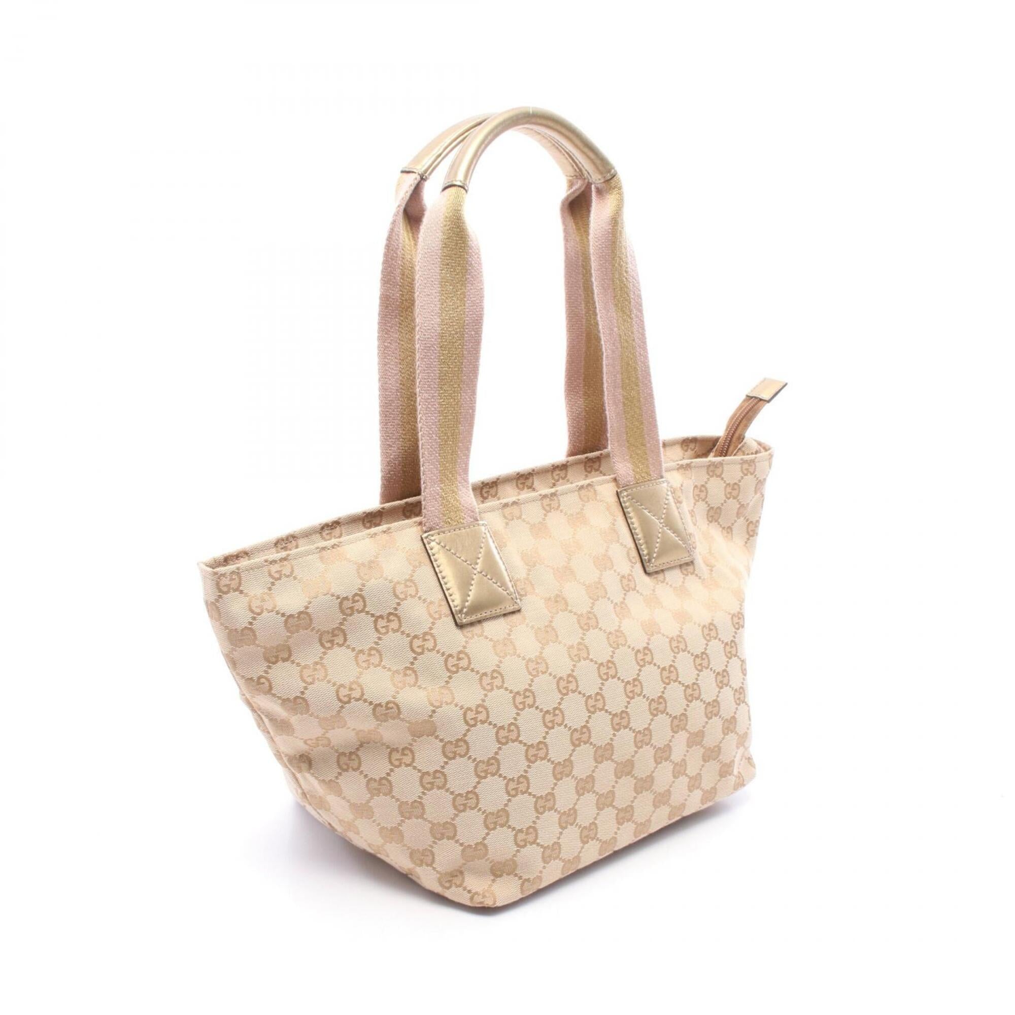 Gucci Beige Gold Pink Canvas Leather Handbag Tote Bag (Pre-Owned)