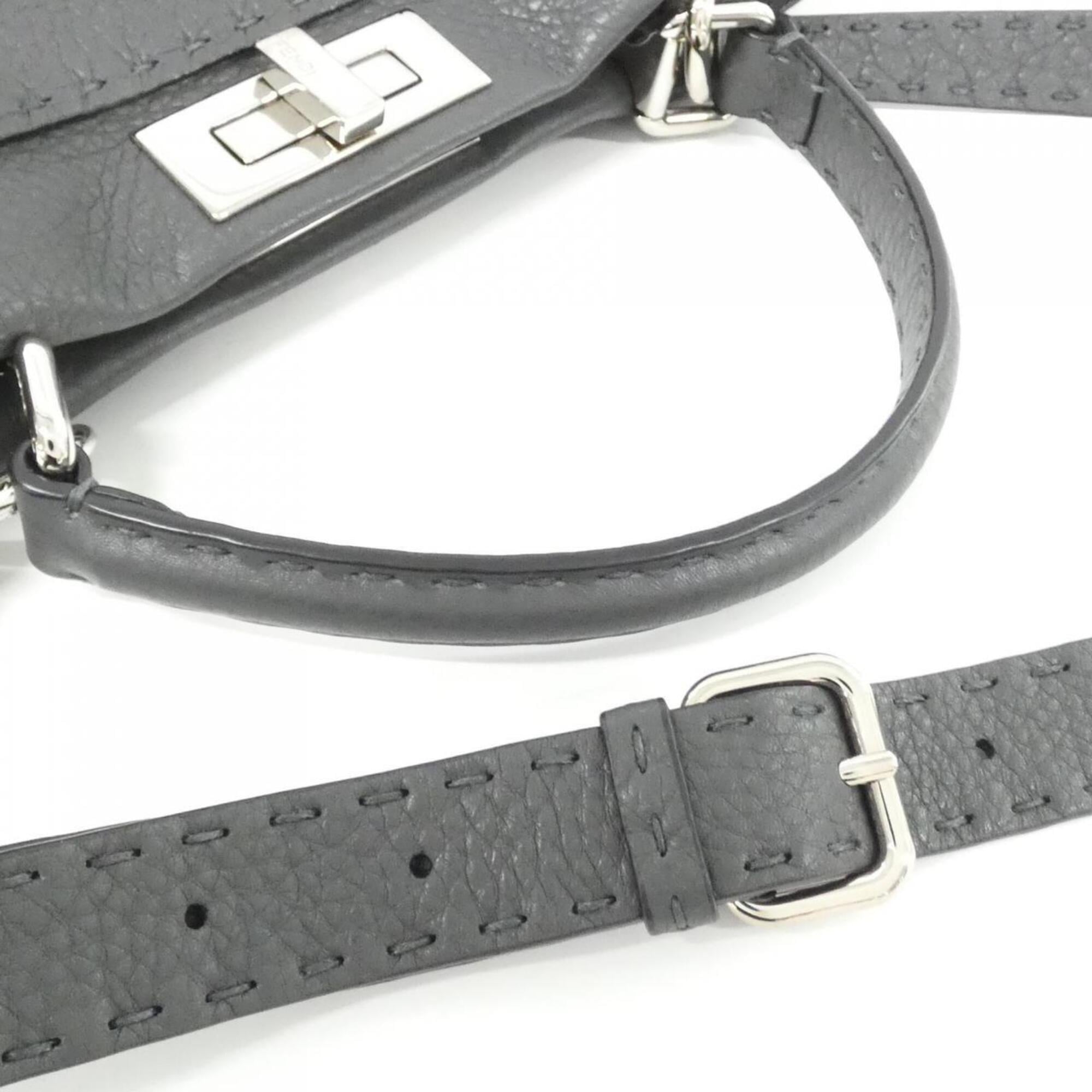 Fendi Dark Gray Gray Leather Handbag (Pre-Owned)