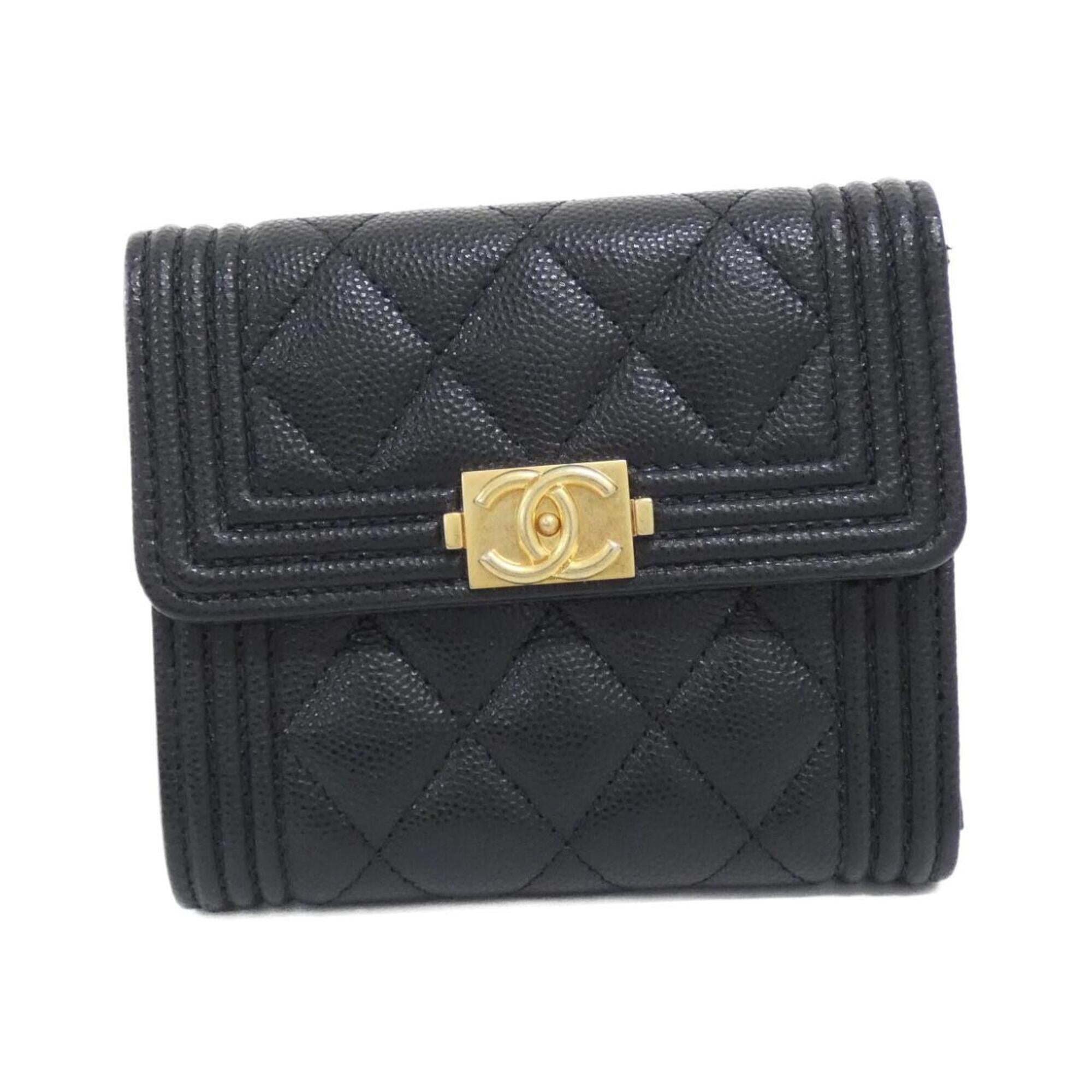 Chanel Black Grained Calfskin Wallet (Tri-Fold) (Pre-Owned)
