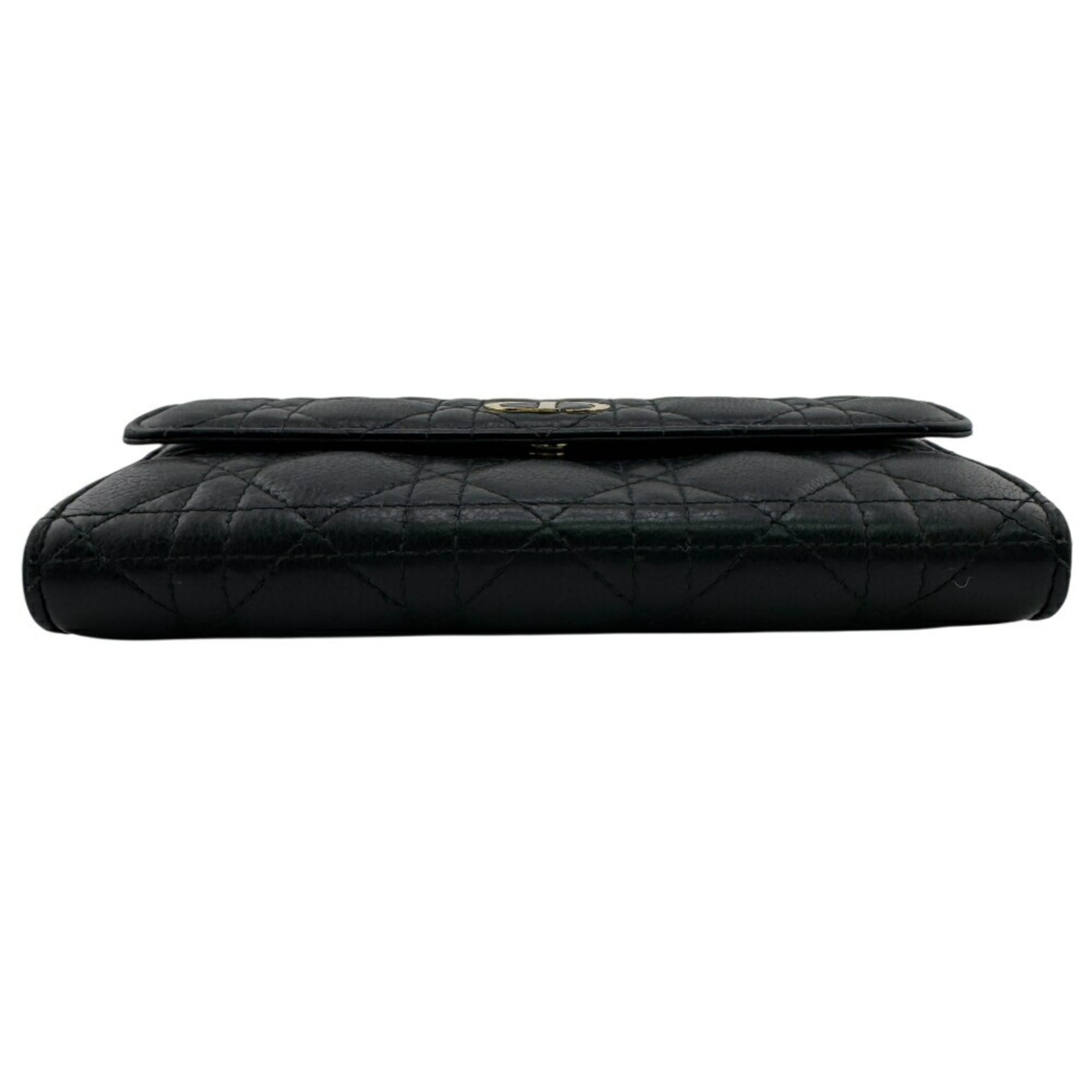 Christian Dior Black Leather Long Wallet (Tri-Fold) (Pre-Owned)