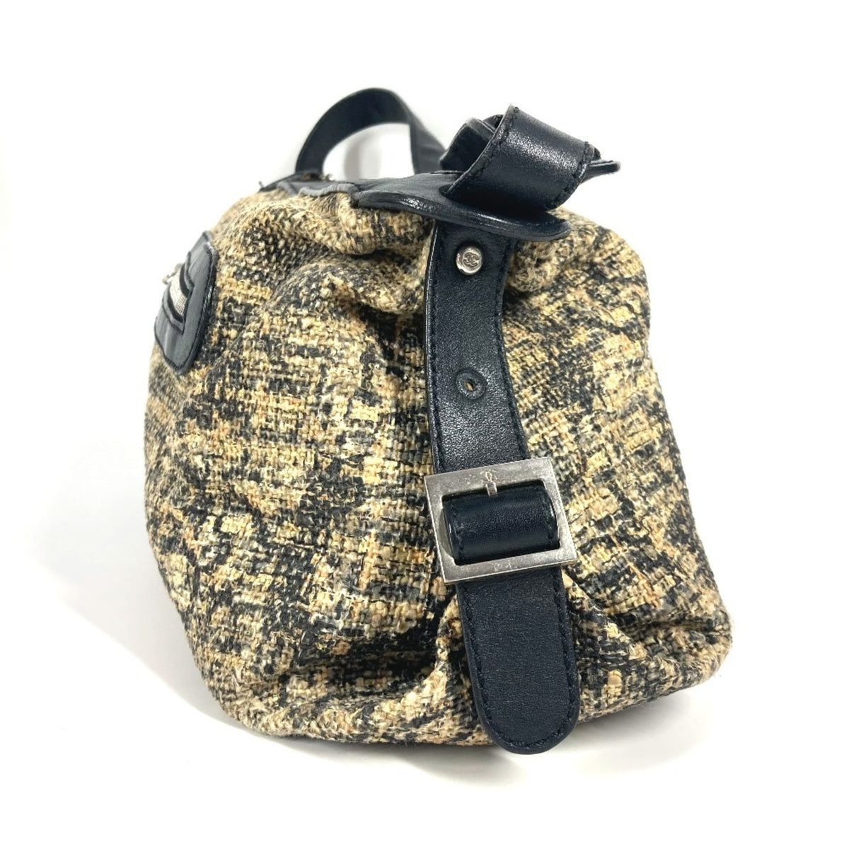 Chanel Beige Black Yellow Canvas Leather Shoulder Bag (Pre-Owned)