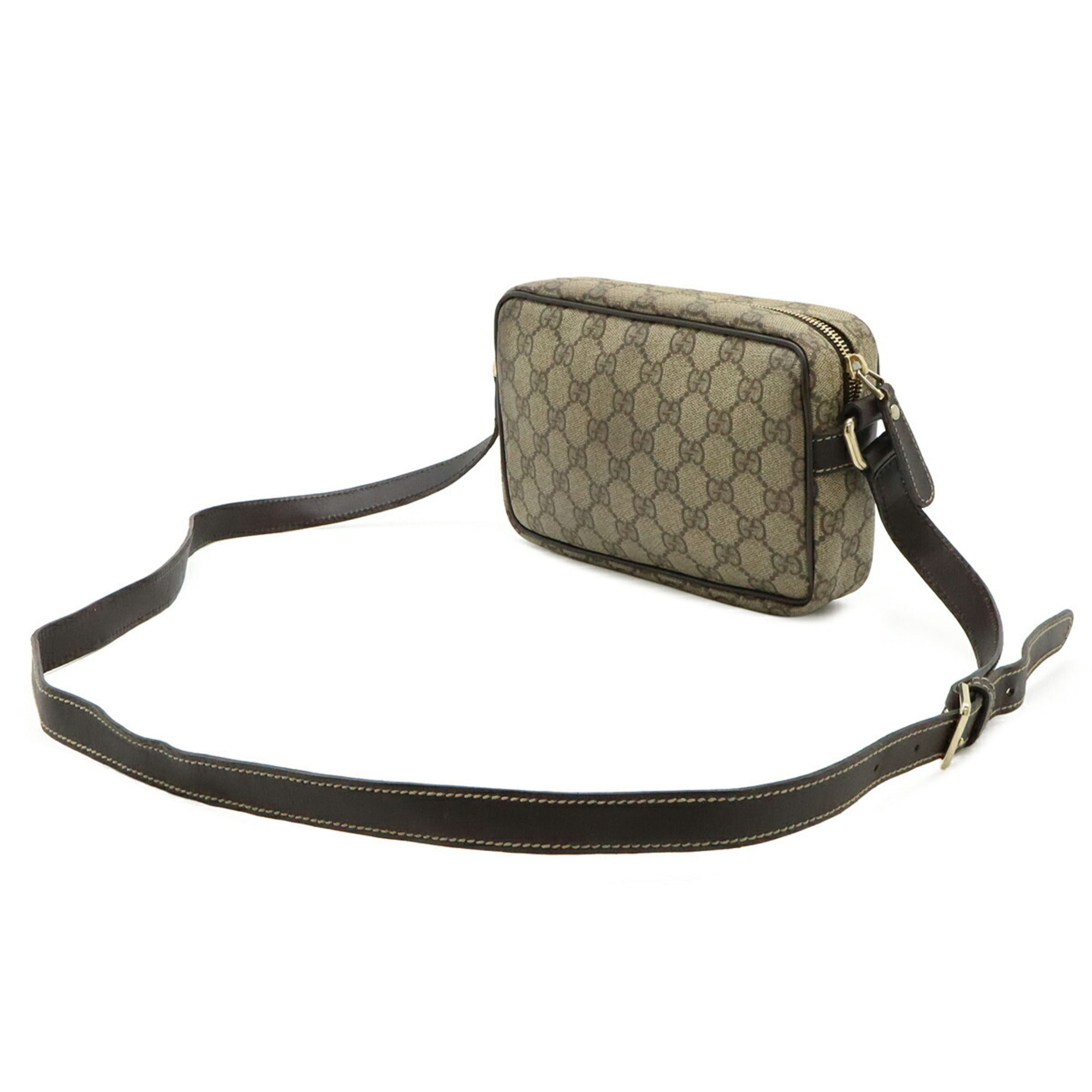 Gucci Beige Dark Brown Khaki Gg Supreme Canvas Leather Pochette Shoulder Bag (Pre-Owned)