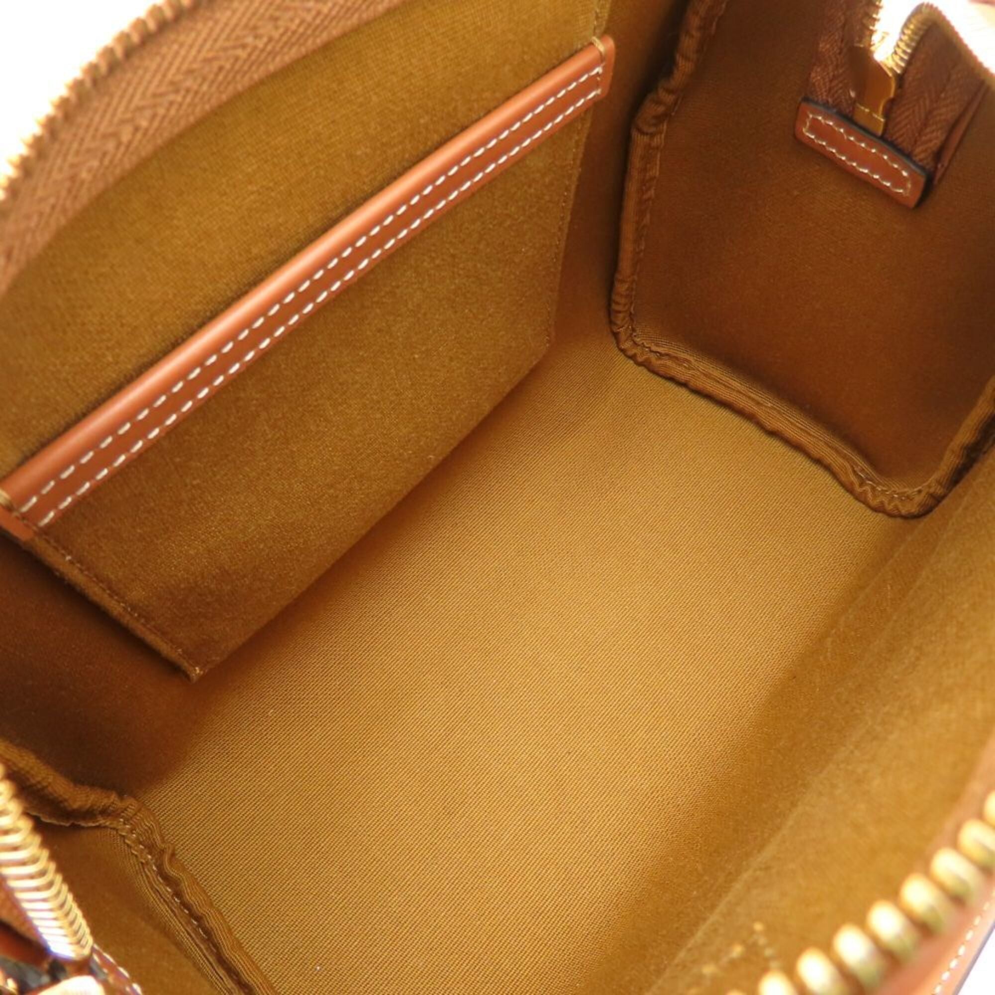 Celine Brown Leather Canvas Boston Bag Handbag (Pre-Owned)