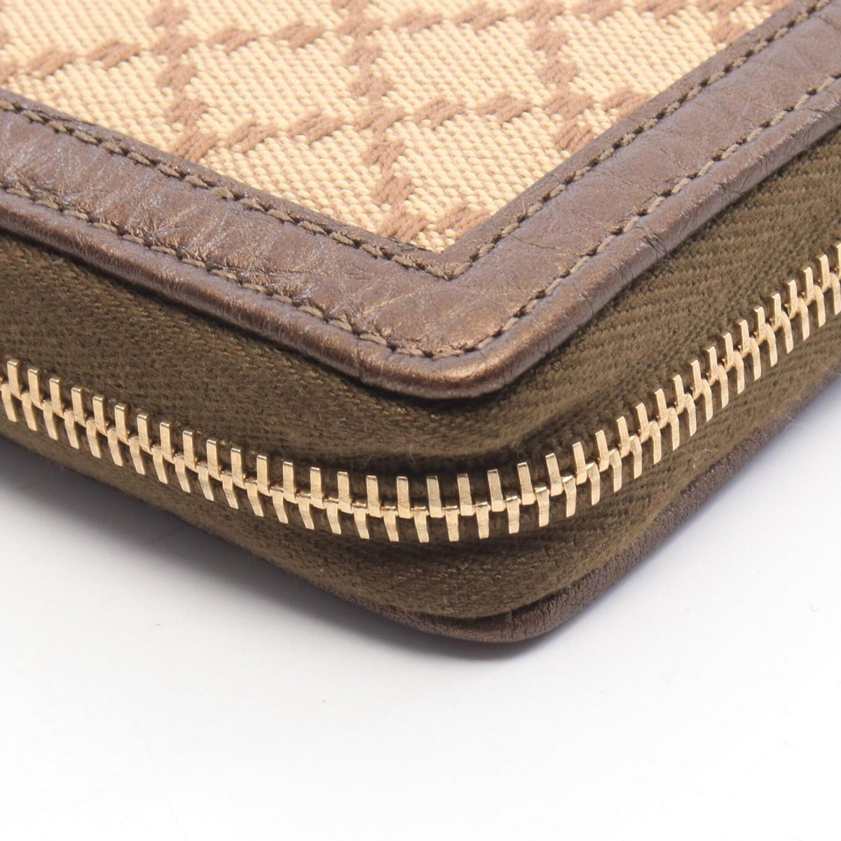 Gucci Beige Brown Canvas Leather Long Wallet (Bi-Fold) (Pre-Owned)