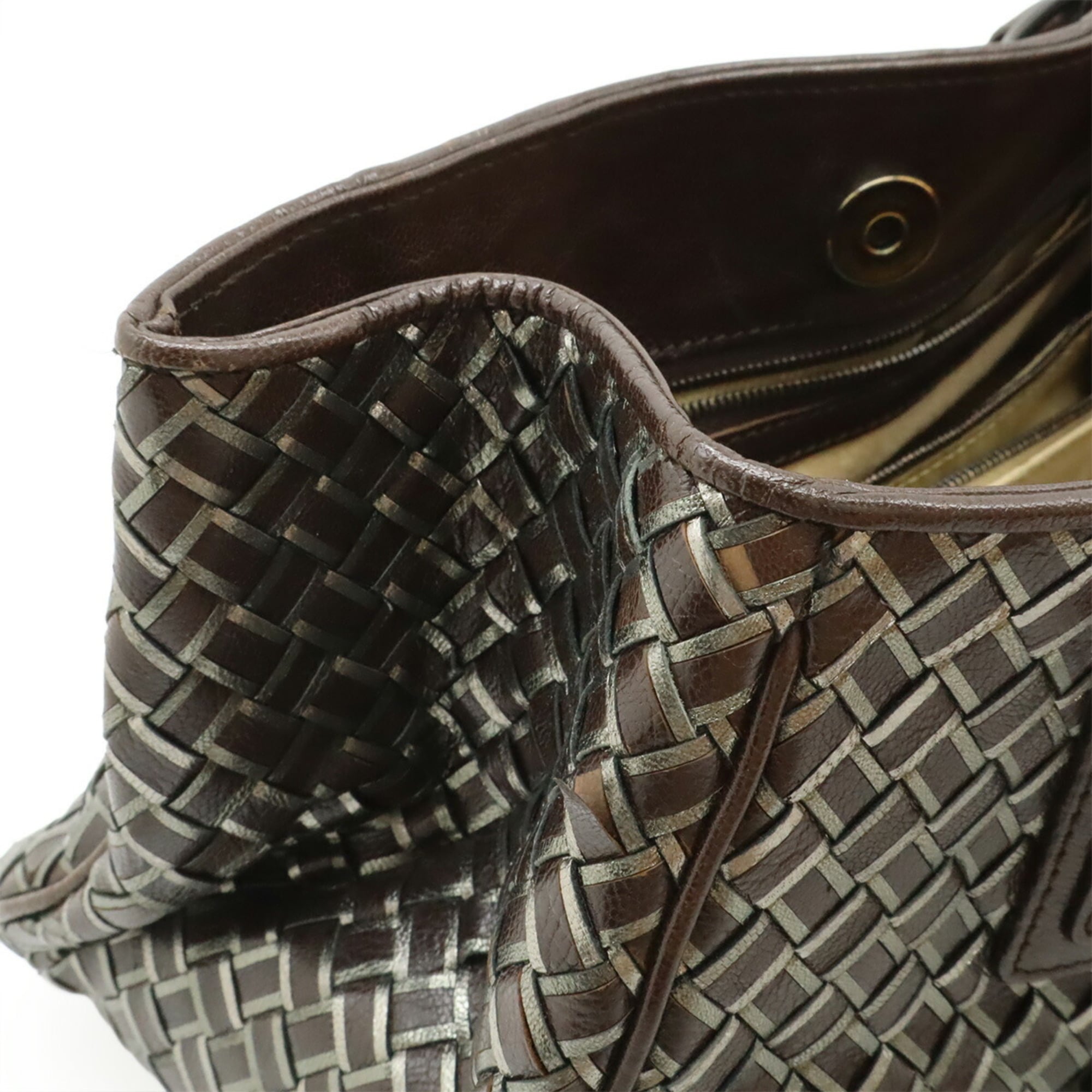 Bottega Veneta Intrecciato Dark Brown Silver Leather Handbag (Pre-Owned)