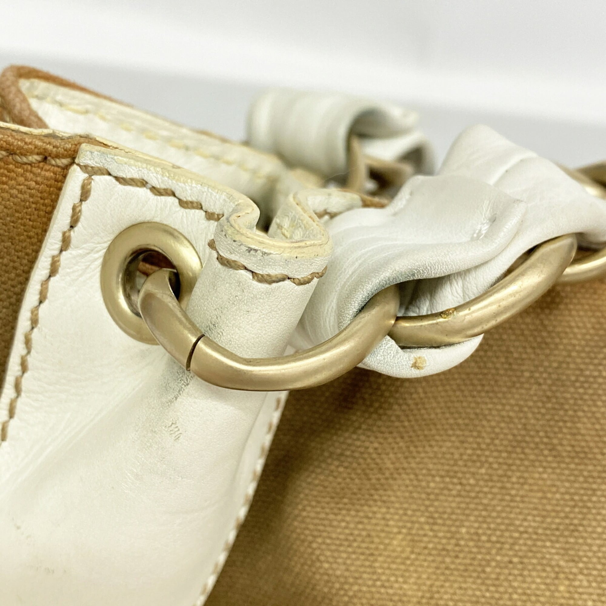 Chanel Beige White Canvas Tote Bag (Pre-Owned)