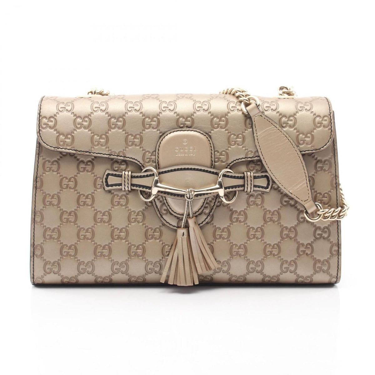 Gucci Horsebit Gold Leather Handbag Shoulder Bag (Pre-Owned)