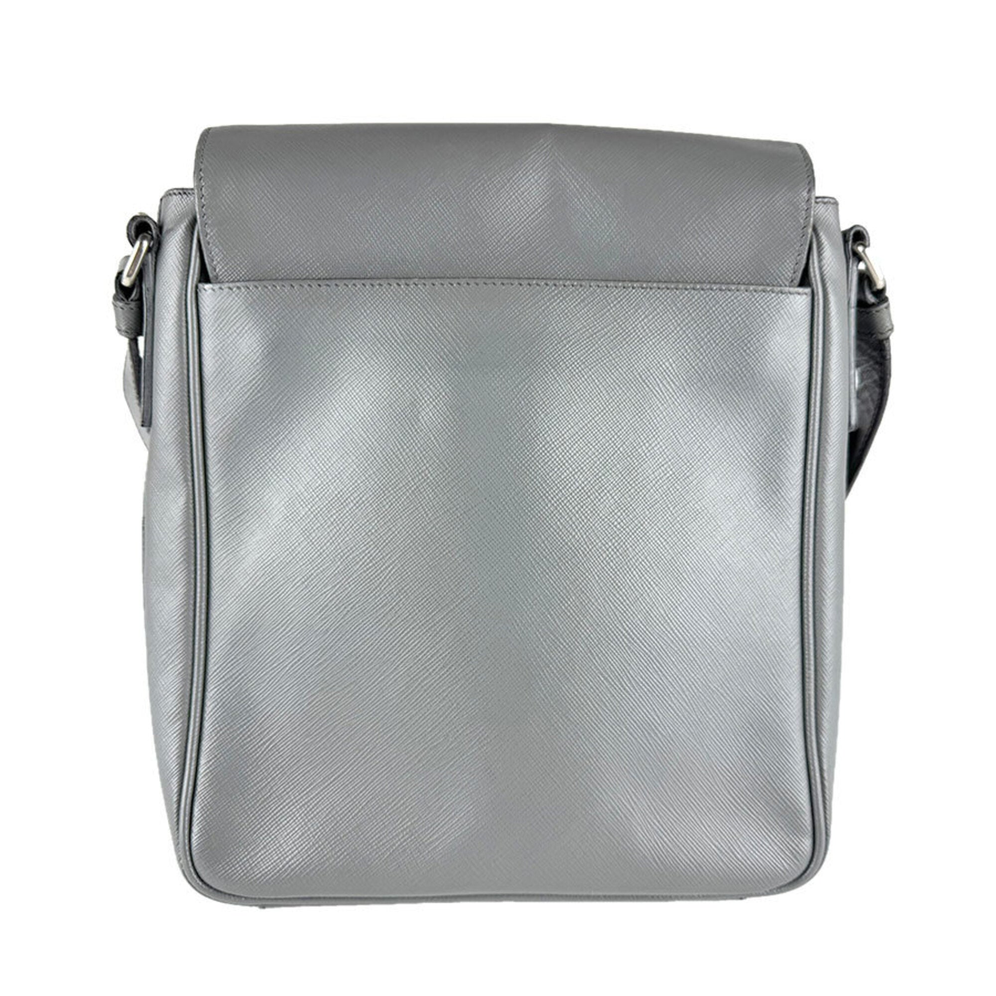 Prada Gray Leather Shoulder Bag (Pre-Owned)