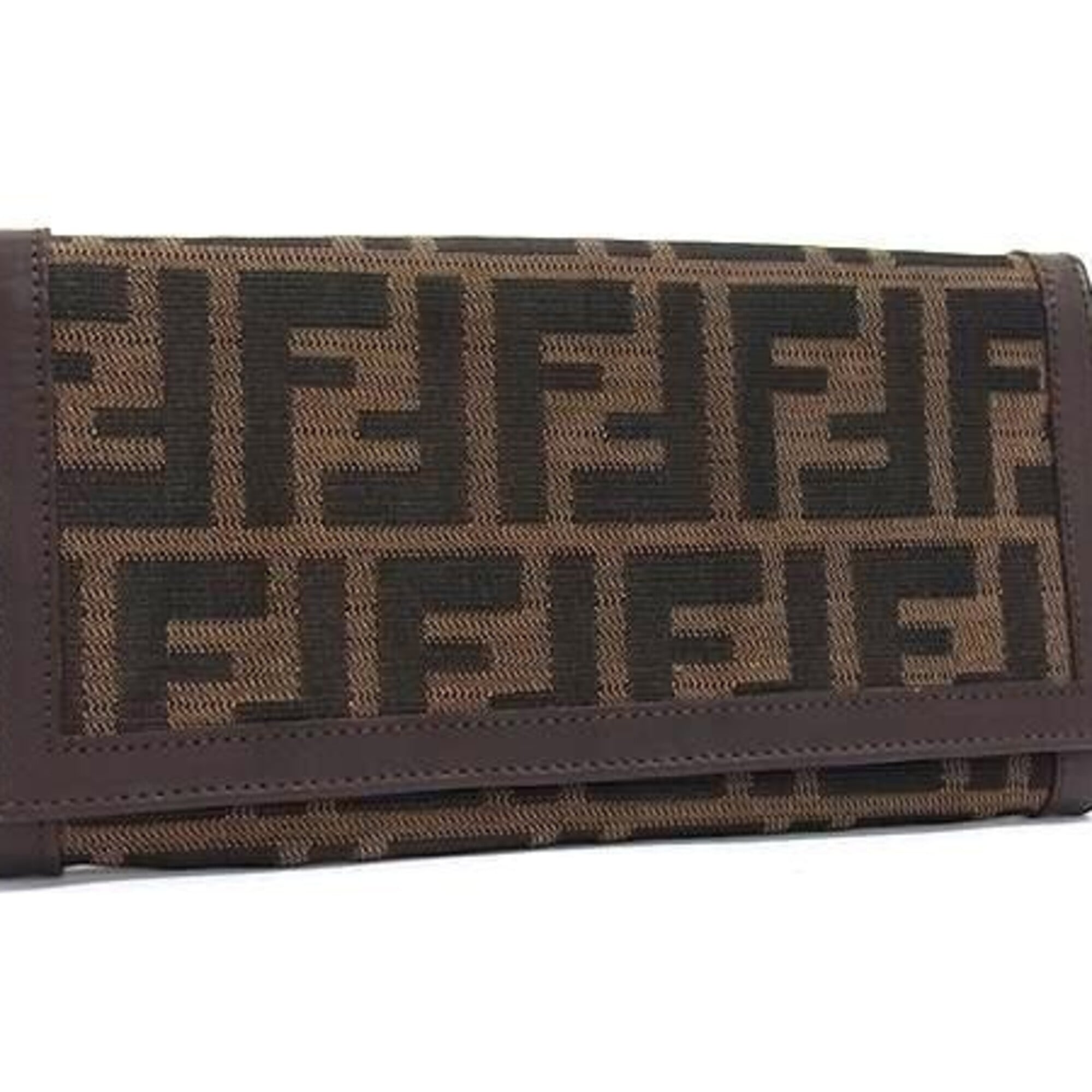 Fendi Brown Canvas Leather Long Wallet (Bi-Fold) (Pre-Owned)