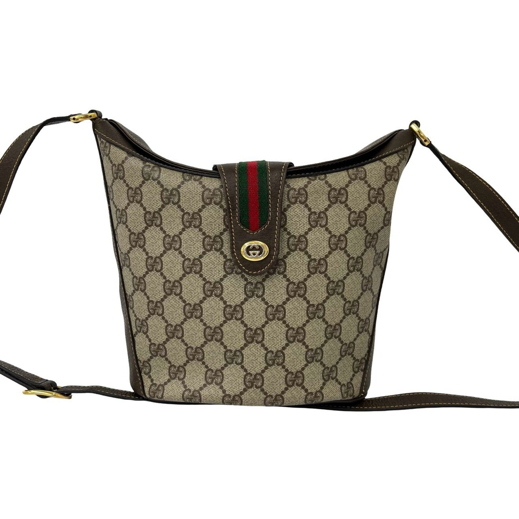 Gucci Brown Green Red Color Leather Pvc Pochette Shoulder Bag (Pre-Owned)