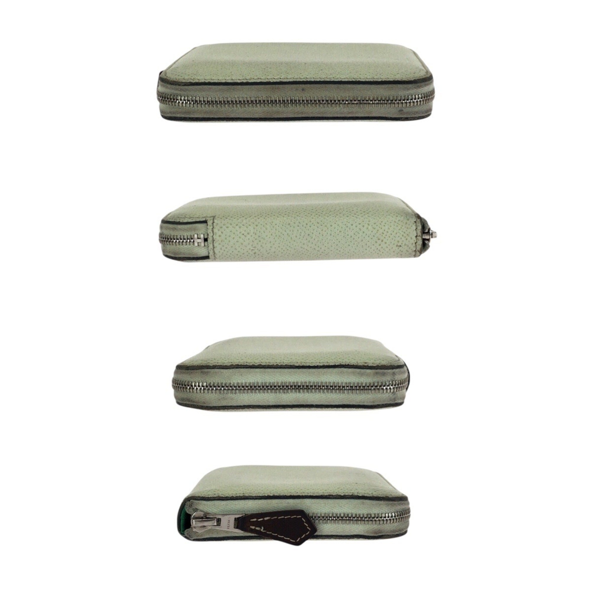 Hermes Light Green Epsom Leather Silk Coin Purse/Coin Case (Pre-Owned)