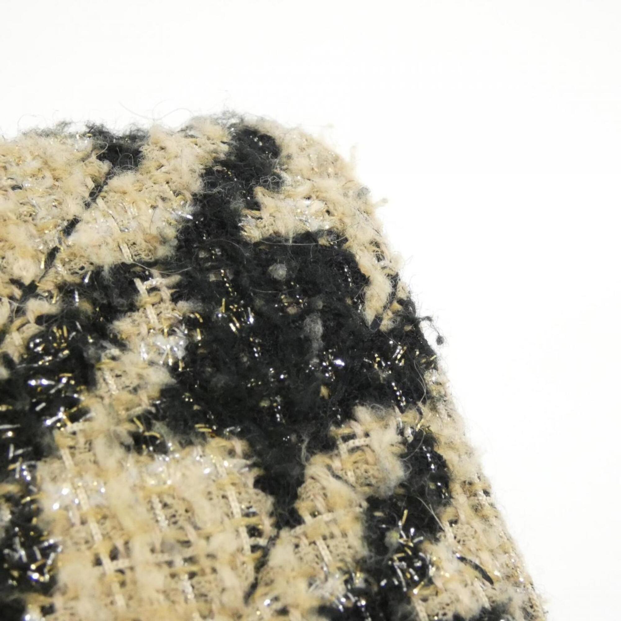 Chanel Gold Beige Black Tweed Chain/Shoulder Wallet (Pre-Owned)