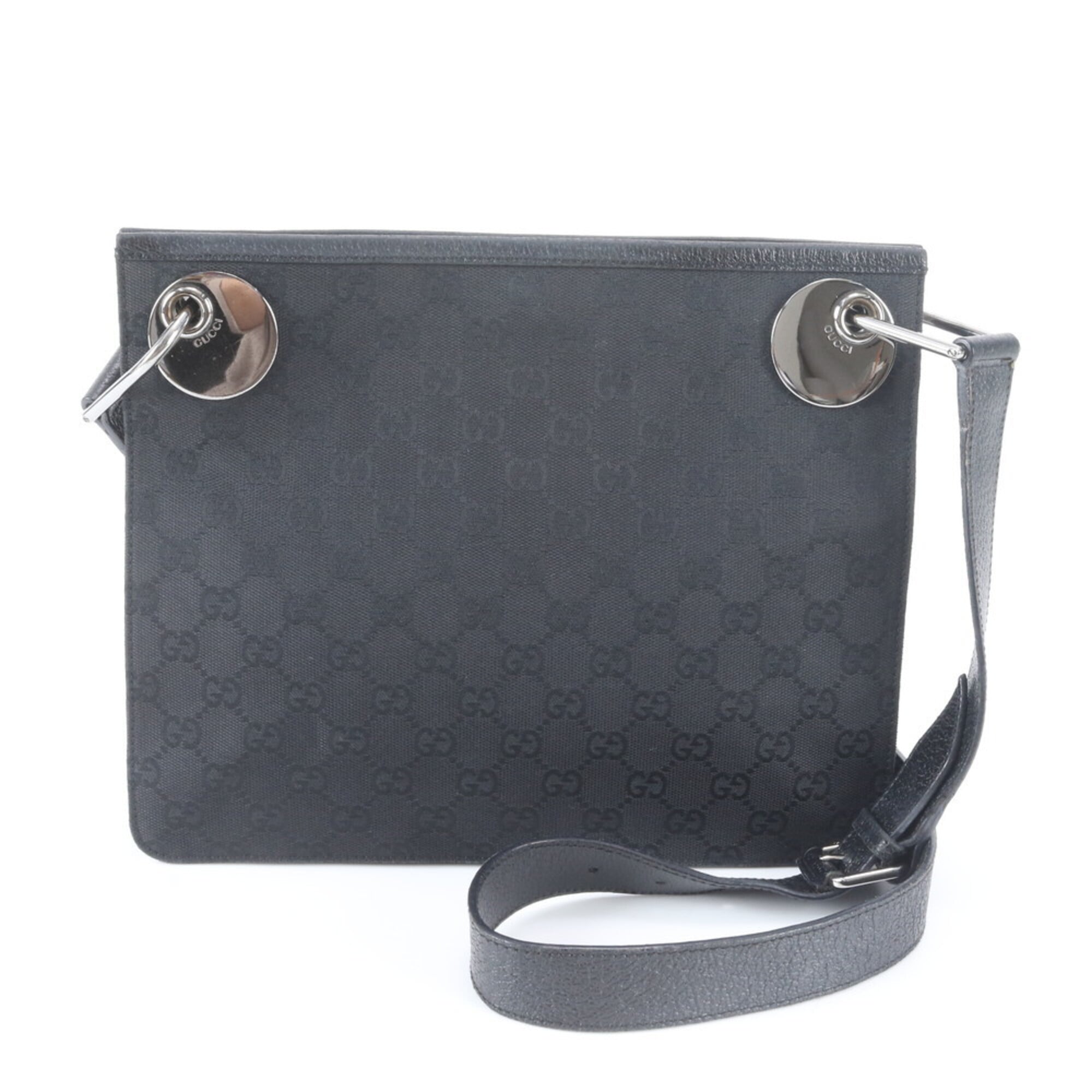 Gucci Black Leather Canvas Handbag Shoulder Bag (Pre-Owned)